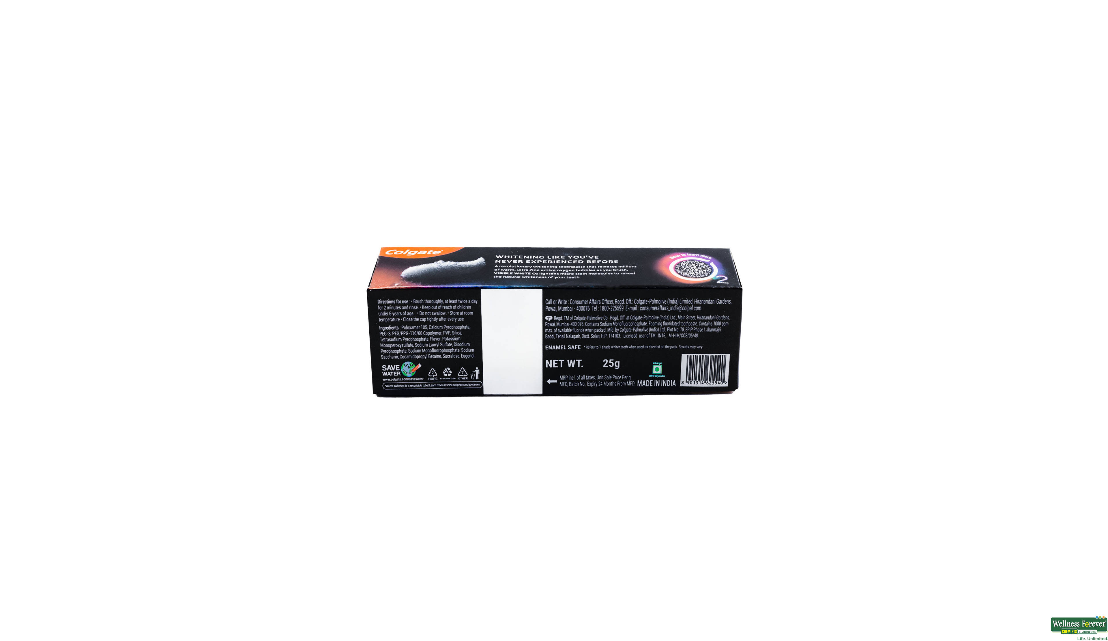COLG T/PASTE VISIBILE WHITE O2 PEPPERMINT 25GM- 2, 1PC, null