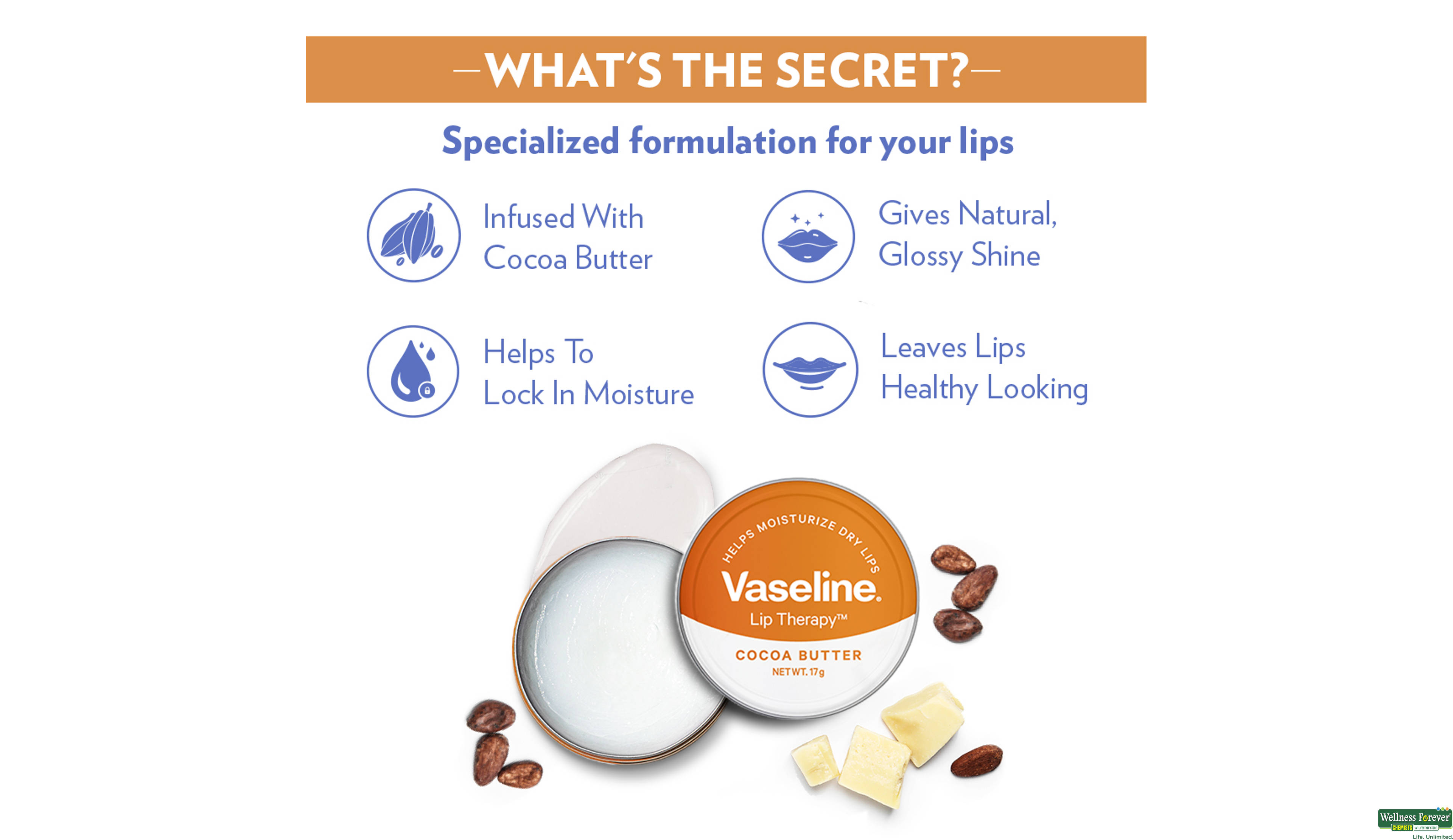 VASELINE LIP TINS COCOA BUTTER 17G- 5, 17GM, 