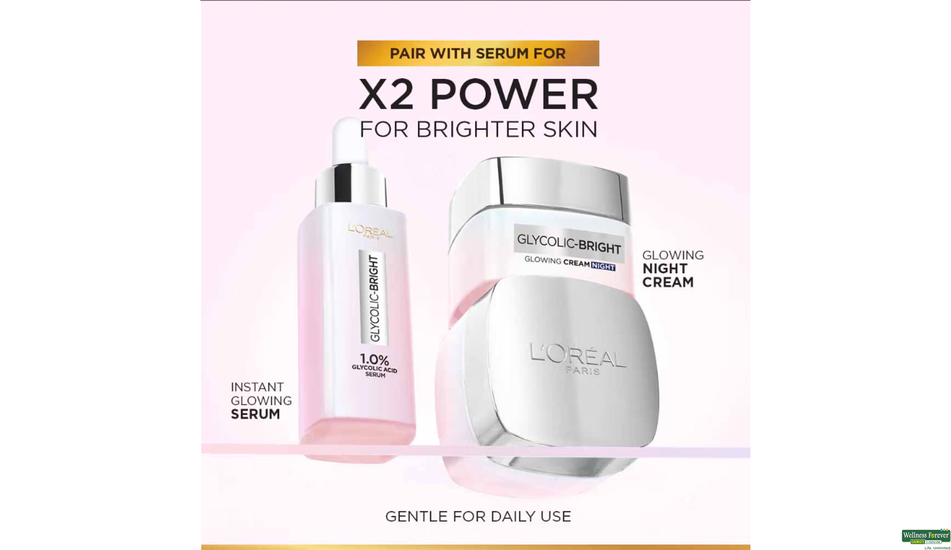 LOREAL GLYCOLIC BRIGHT NIGHT CREAM 15ML- 7, 1PC, 