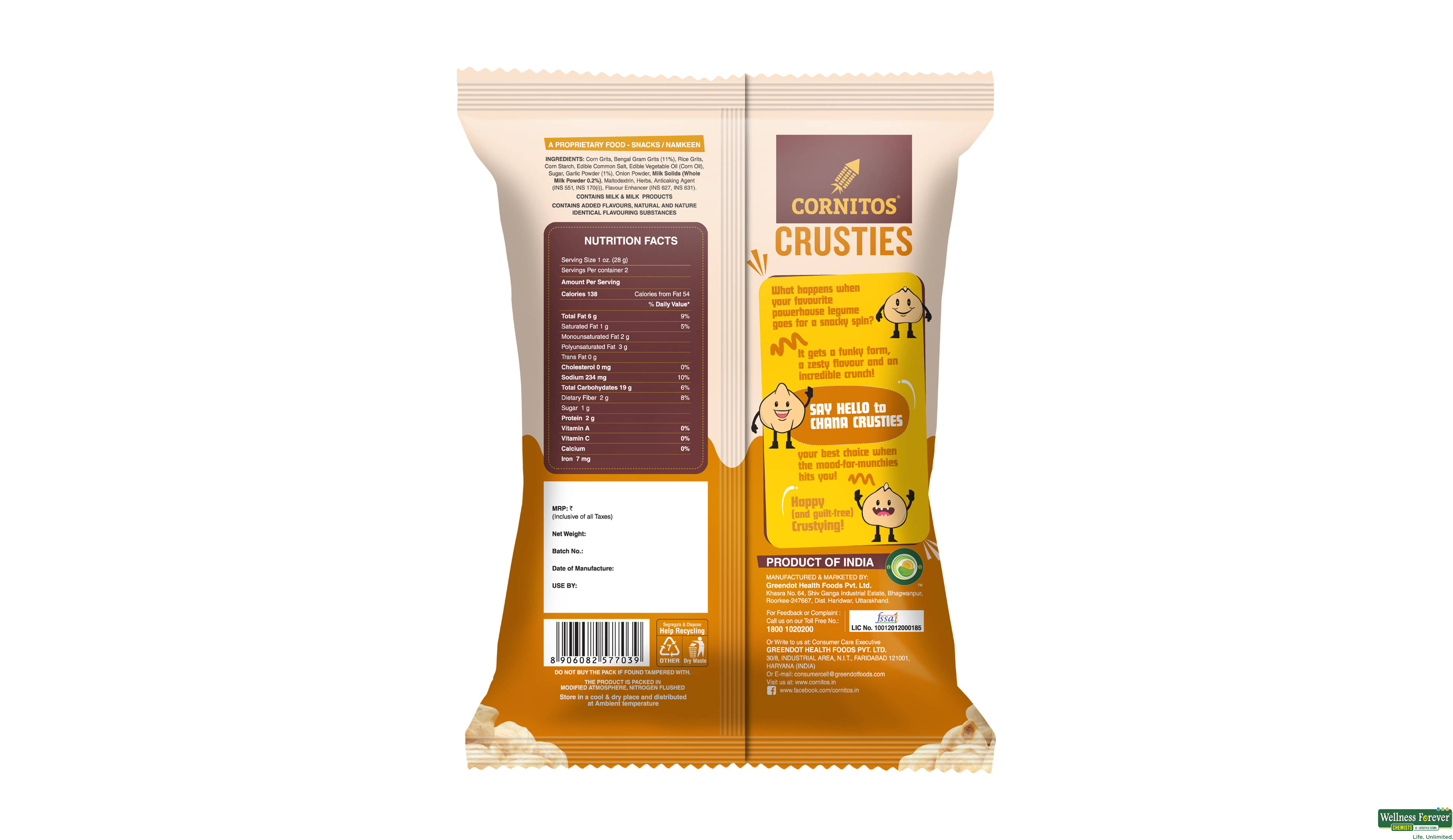 CORNITOS CHANA CRUSTIES CHEESYGARLIC 50GM- 2, 50GM, null