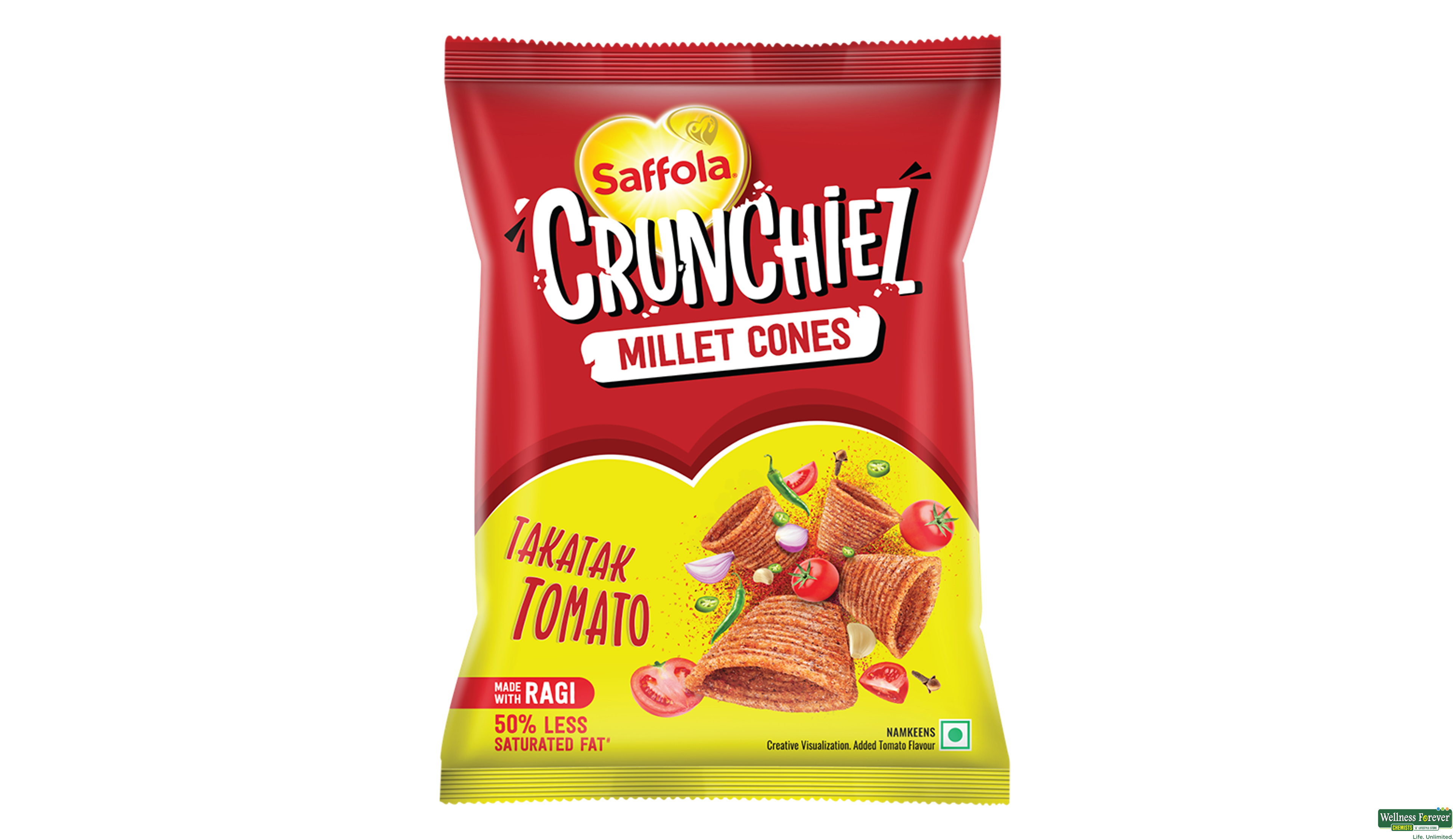SAFFOLA MUNCHIEZ RAGI CHIPS TOMATO 80GM- 1, 80GM, 