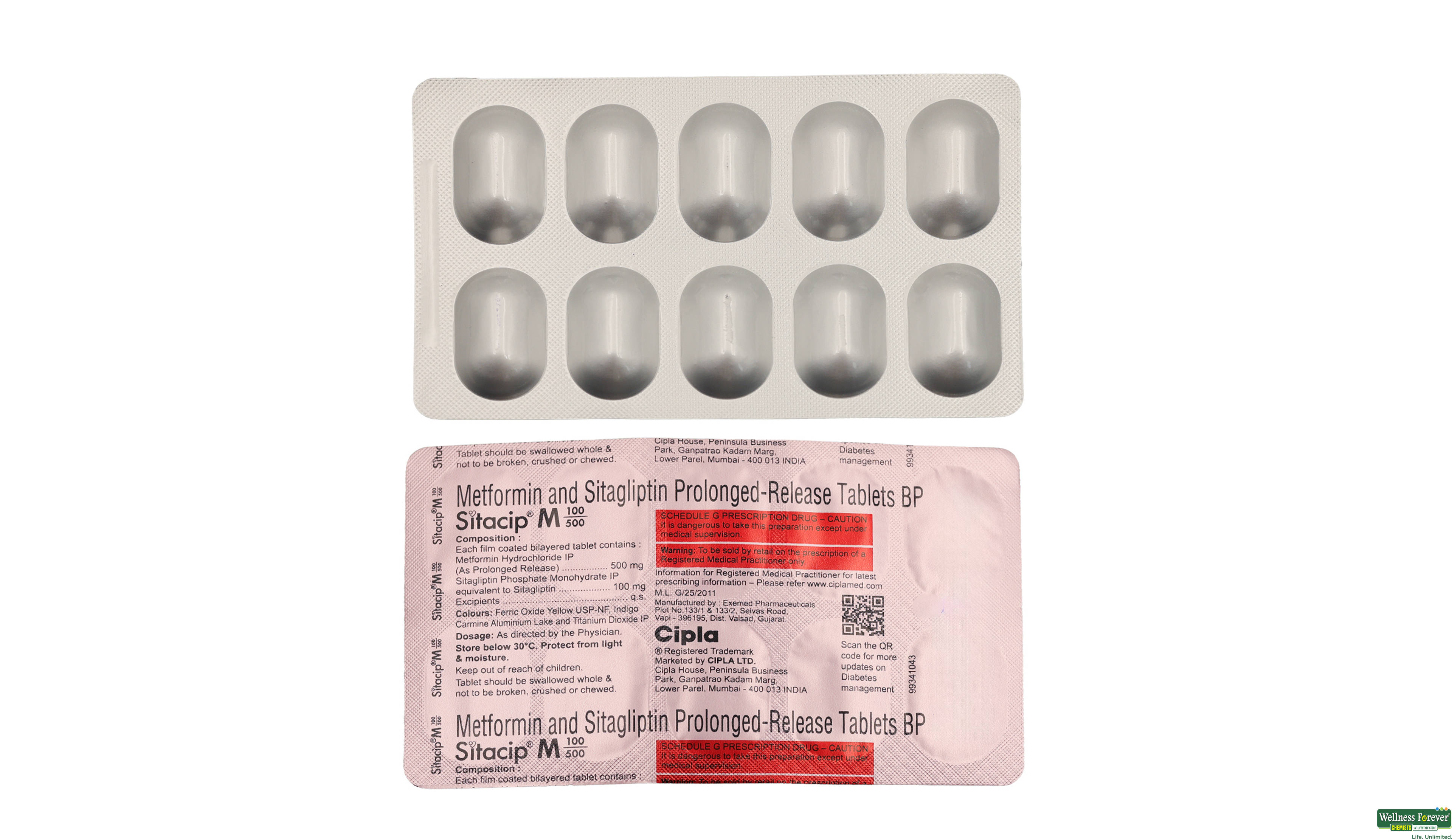 SITACIP M 100/500MG 10TAB- 1, 10TAB, 