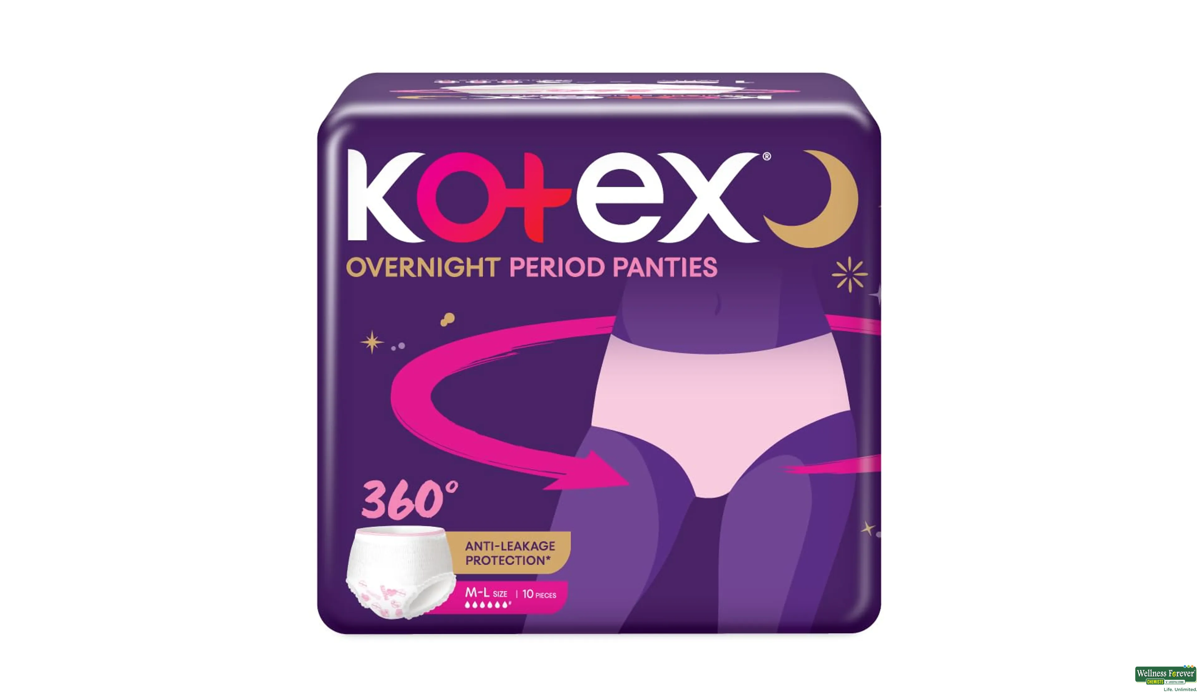 KOTEX Overnight Panties Sleepwell 360° Anti Leakage Protection Size M-L  (For Hip 34 & Above) 2s, Feminine Care