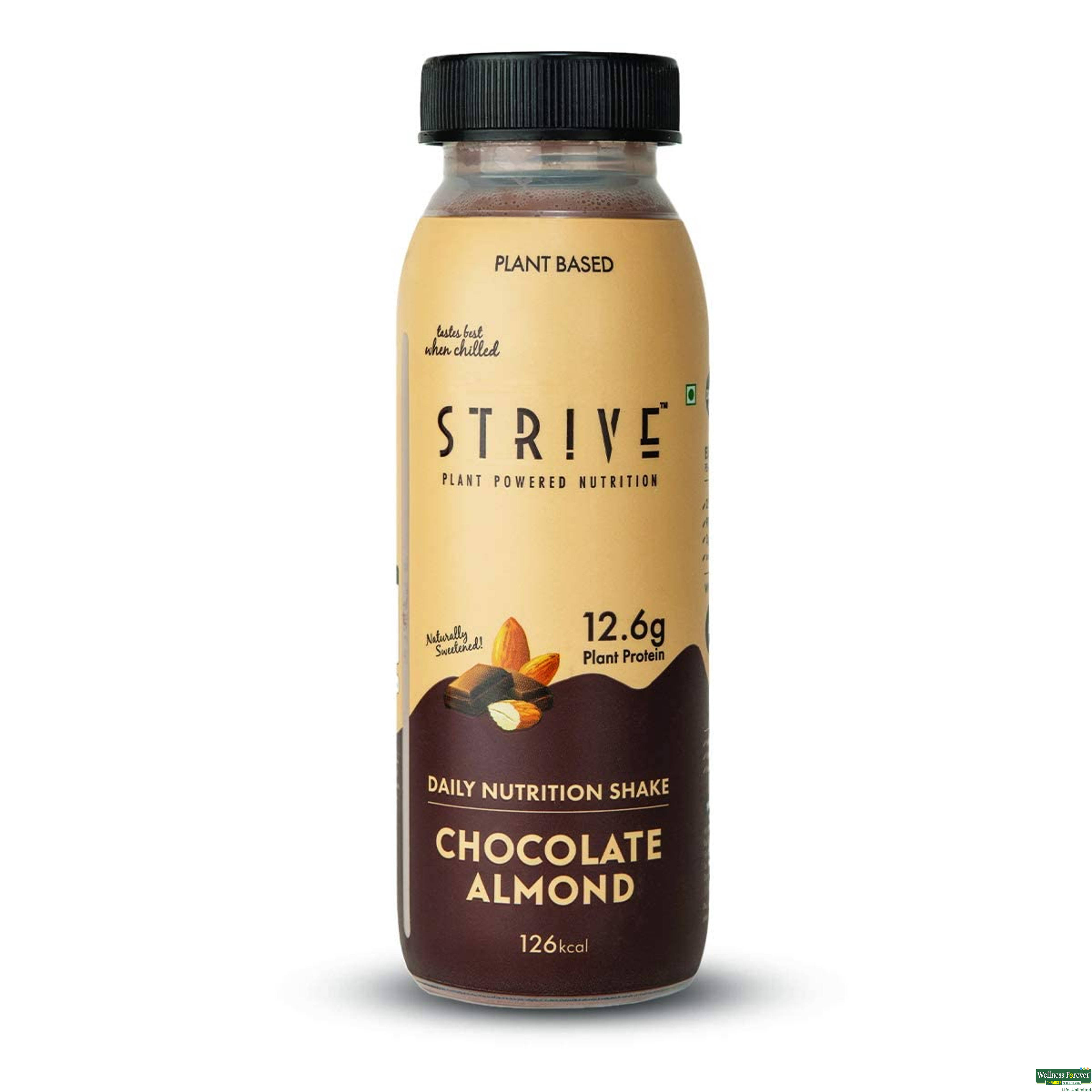 Strive Vegan Protein Shake with 12.6g Plant Protein and 25% Calcium, Chocolate Almond, 200 ml-image