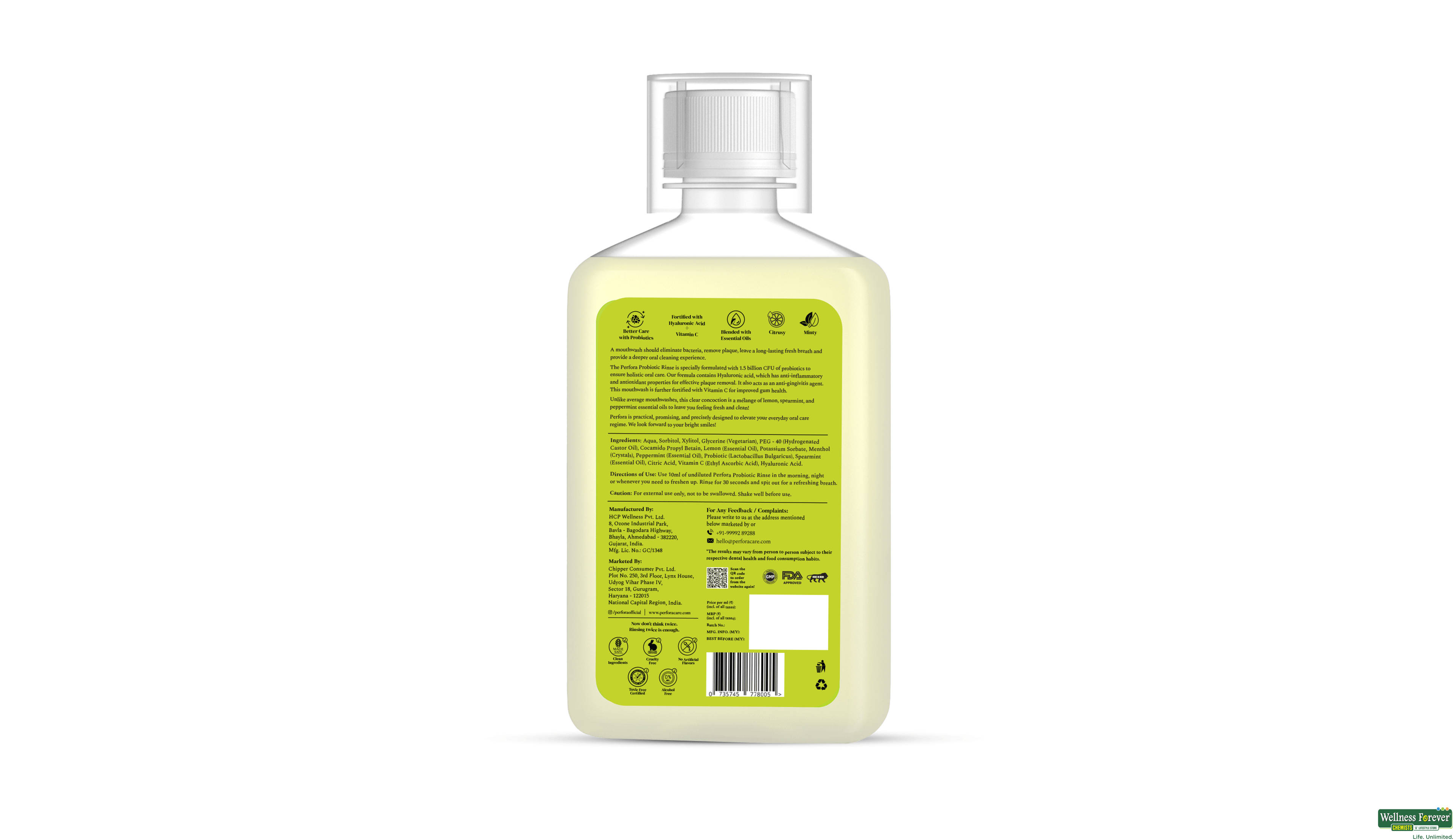 PERFORA M/WASH PROBIOTIC LEMON MINT 200ML- 2, 200ML, null