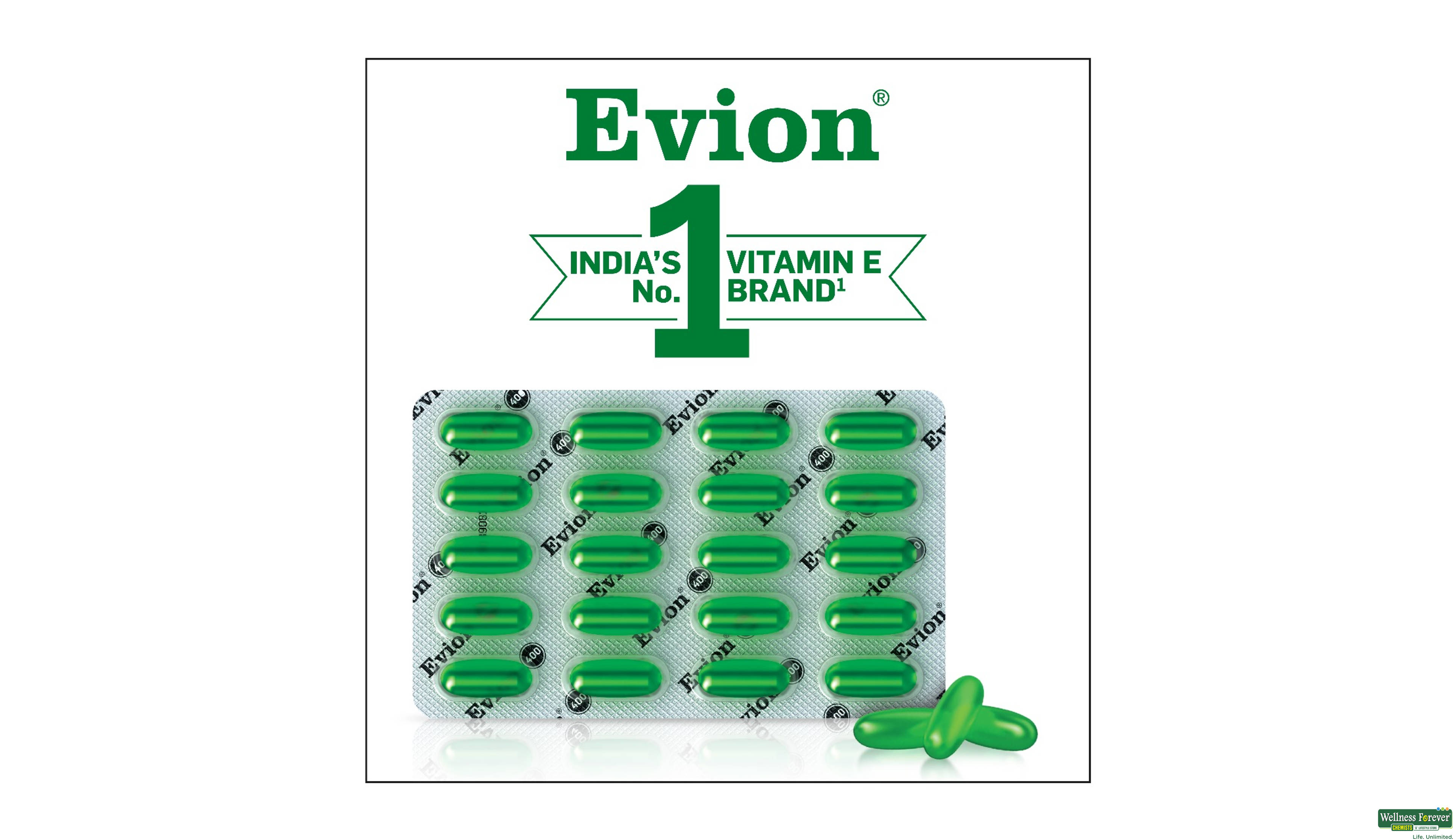 EVION 400MG 20CAP- 4, 20CAP, •Keeps cells healthy by fighting off harm.
•Helps your skin and eyes stay healthy.
•Good for the heart and other organs.
•Boosts your body’s defense against illness.