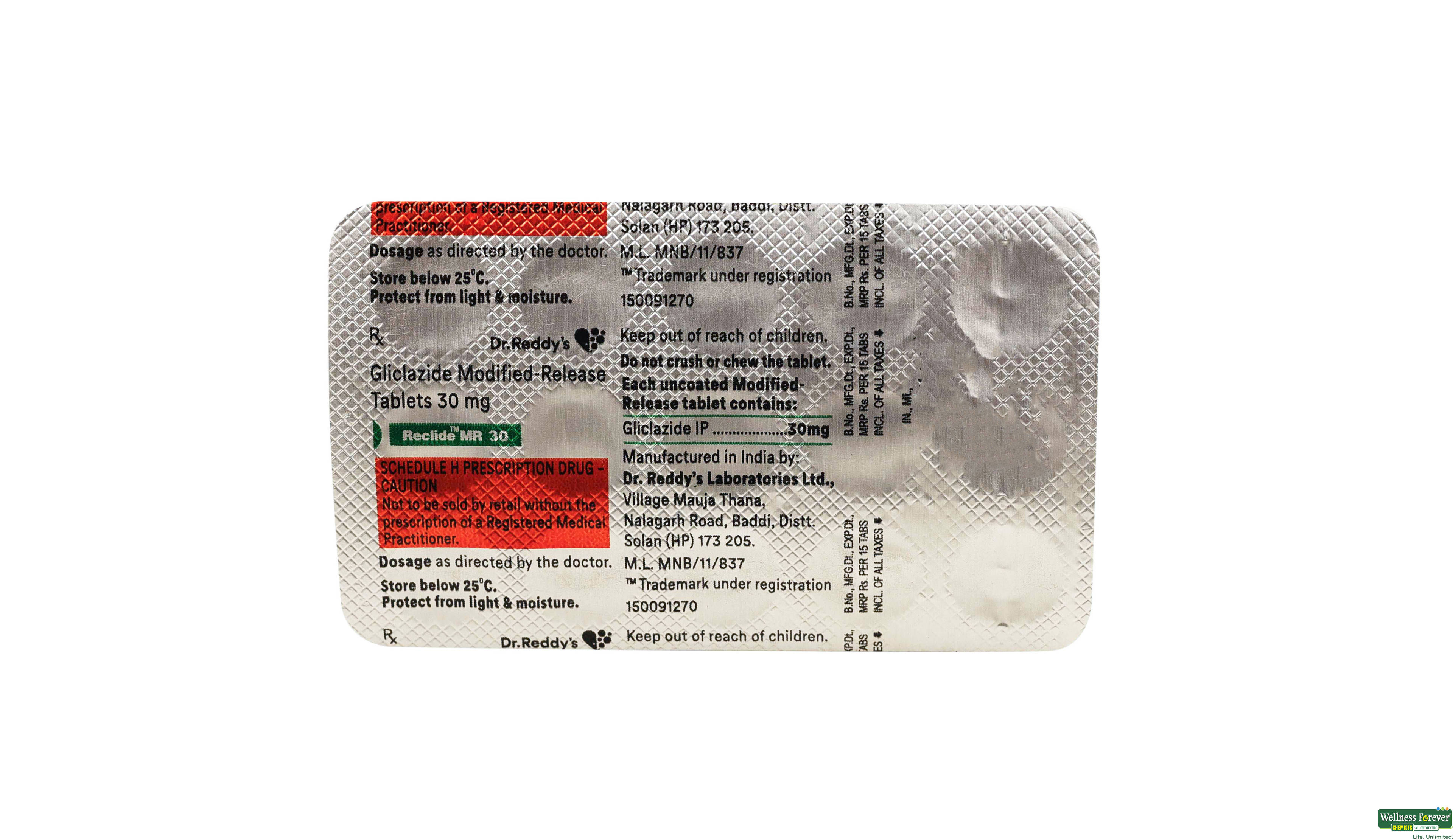 RECLIDE MR 30MG 15TAB- 1, 15TAB, null