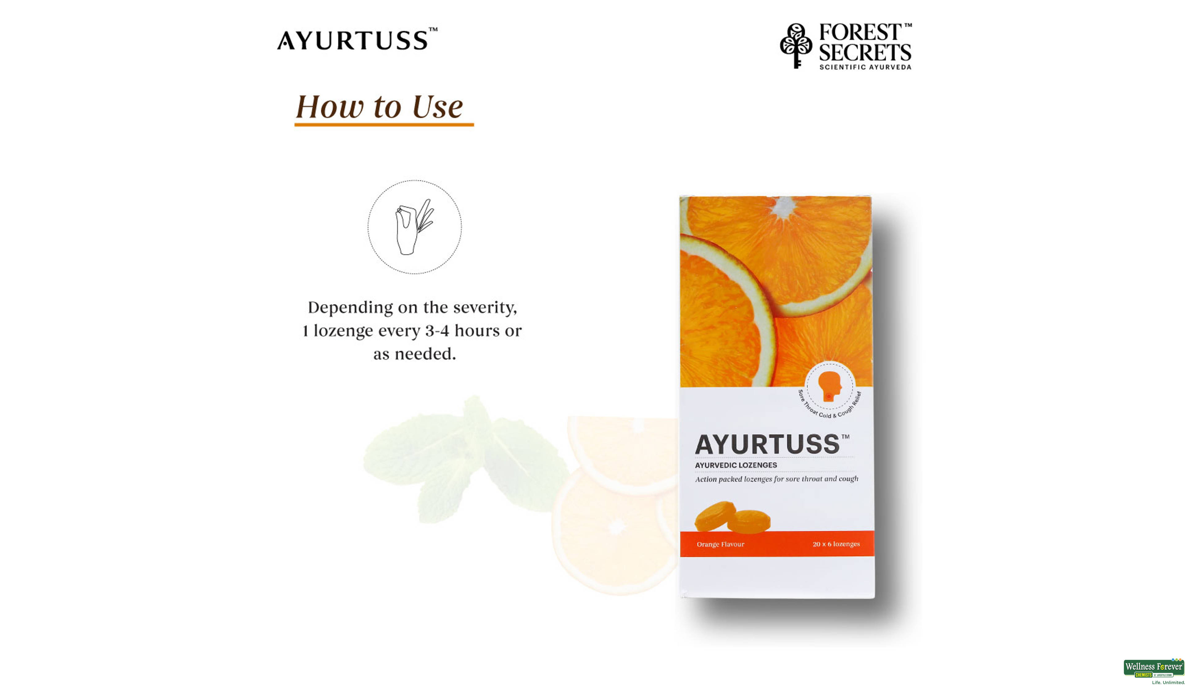 AYURTUSS AYURVEDIC LOZENGES ORANGE 6TAB- 3, 6TAB, null