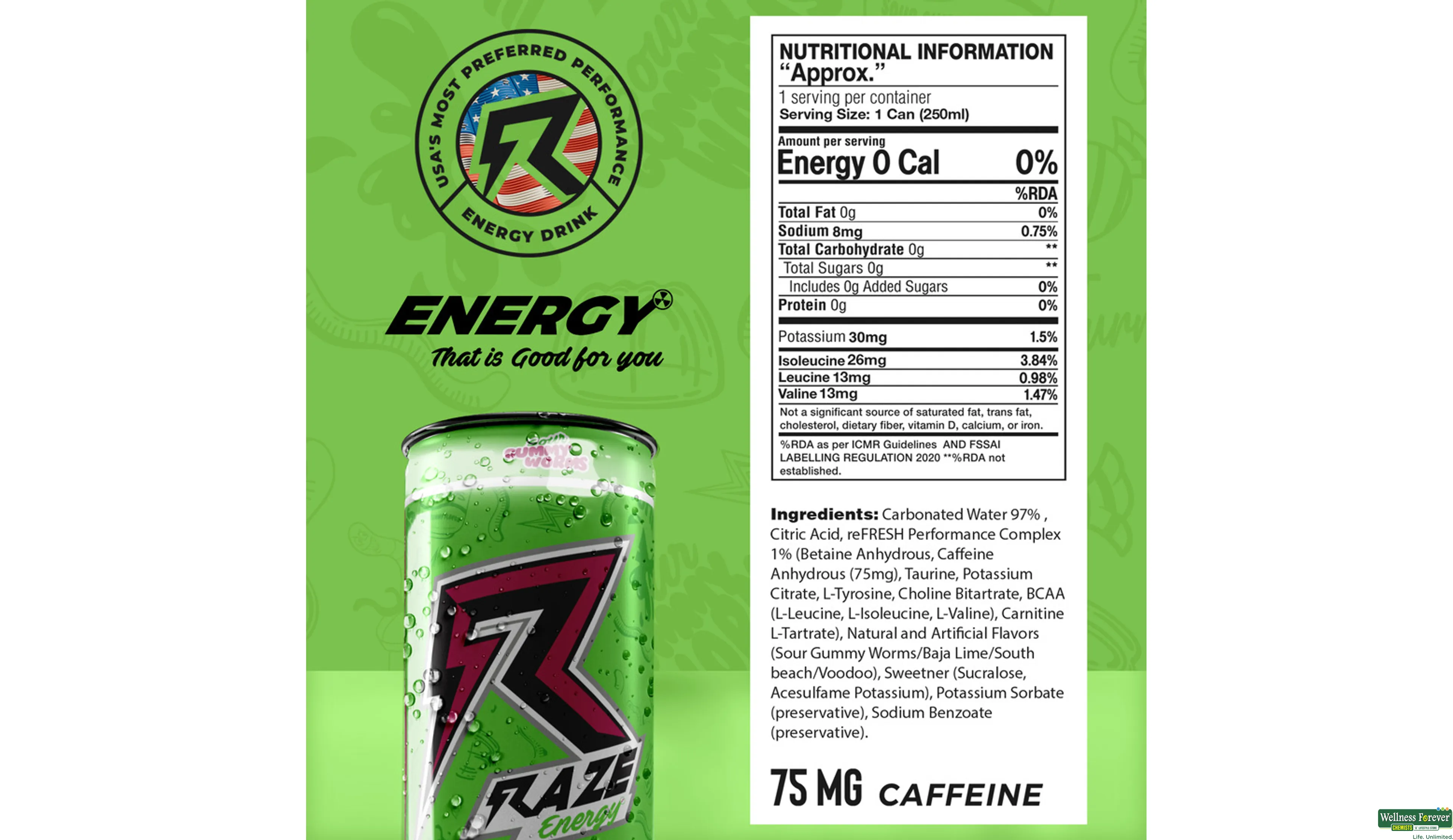 RAZE ENERGY DRINK SOUR GUMMY 250ML- 4, 250ML, null