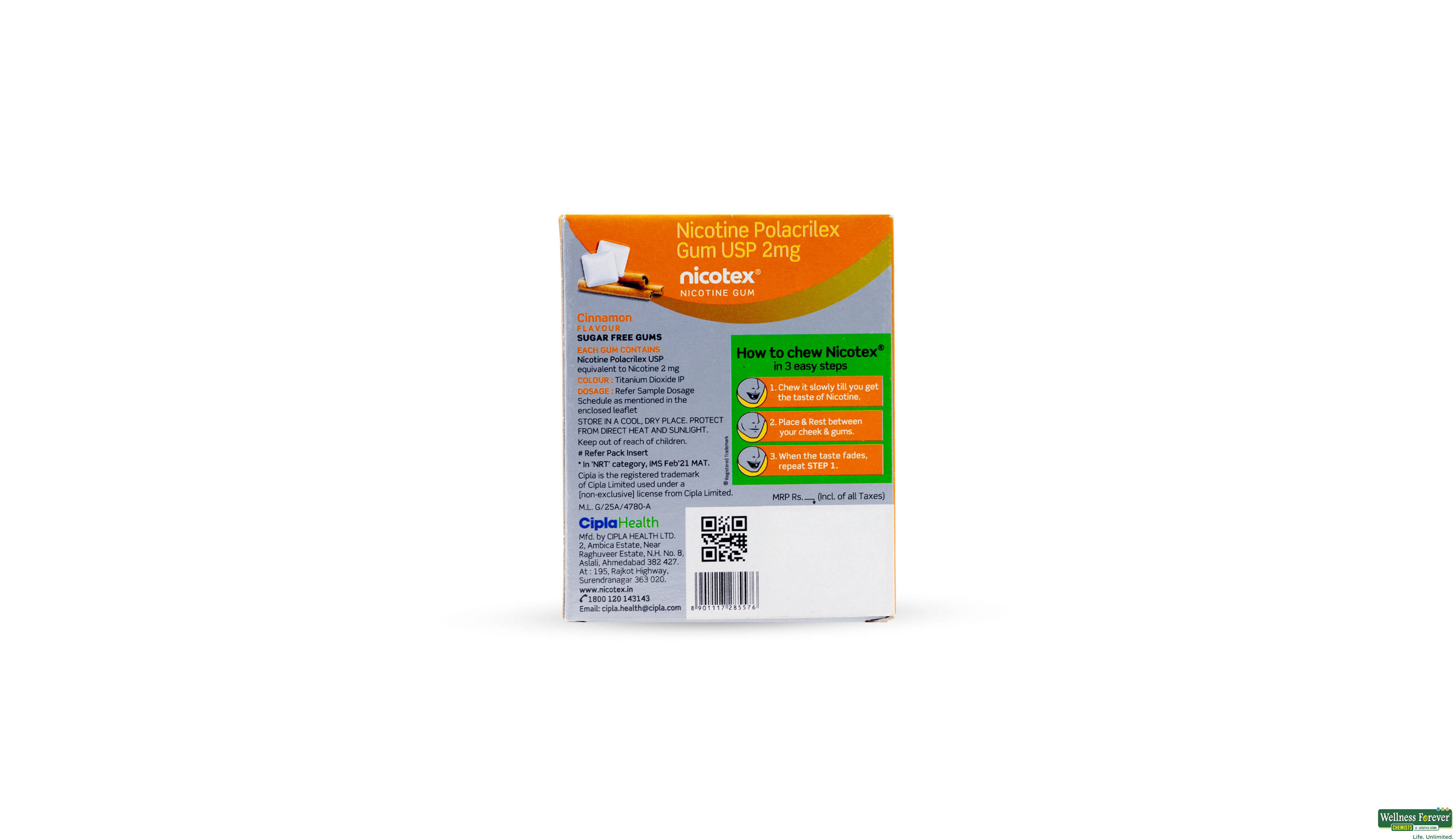NICOTEX CINNAMON S/F 2MG 12GUM- 2, 12GUM, null