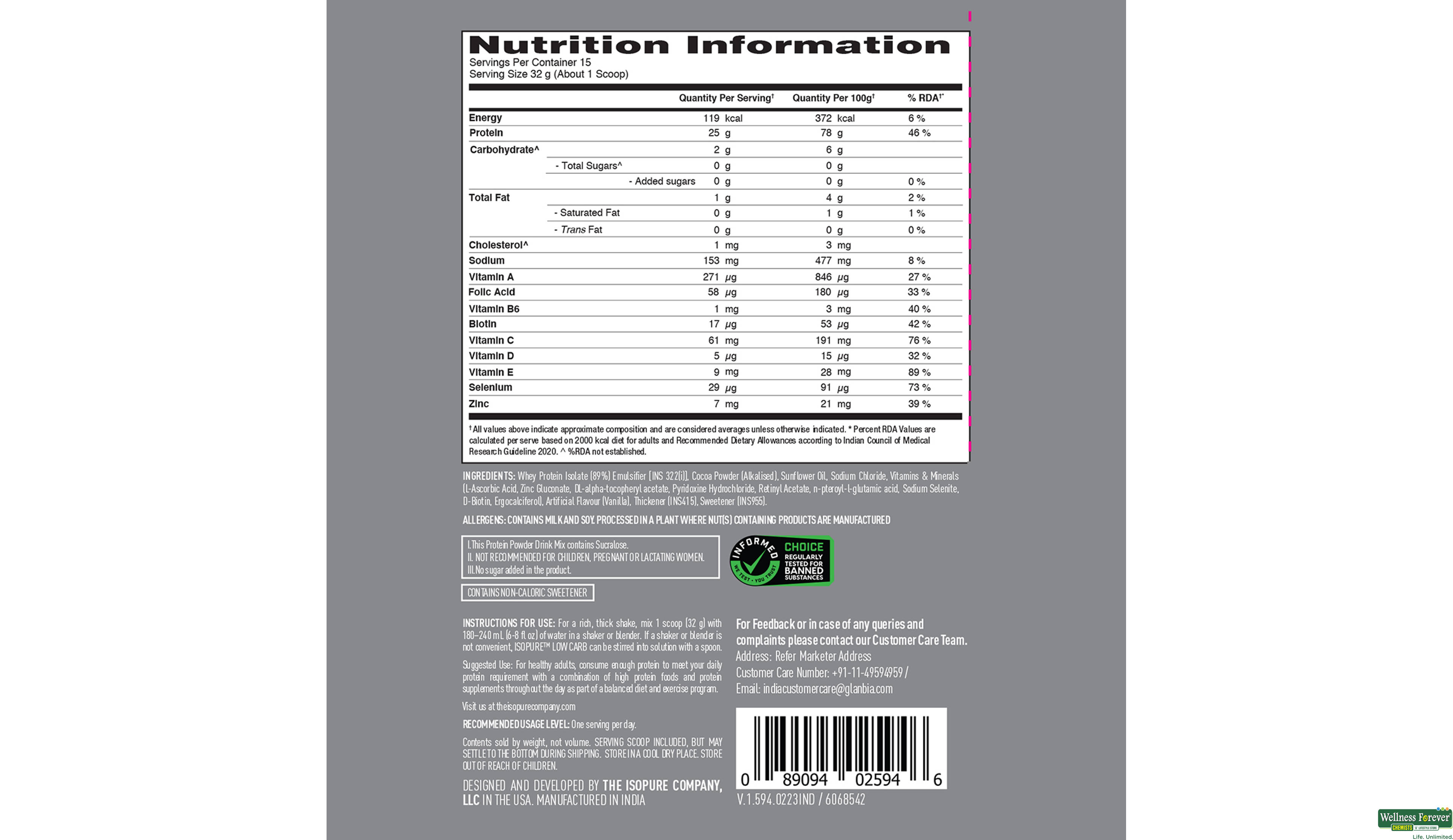 ISOPURE PWDR LOW CARB DUTCH CHOC 500GM- 7, 500GM, null