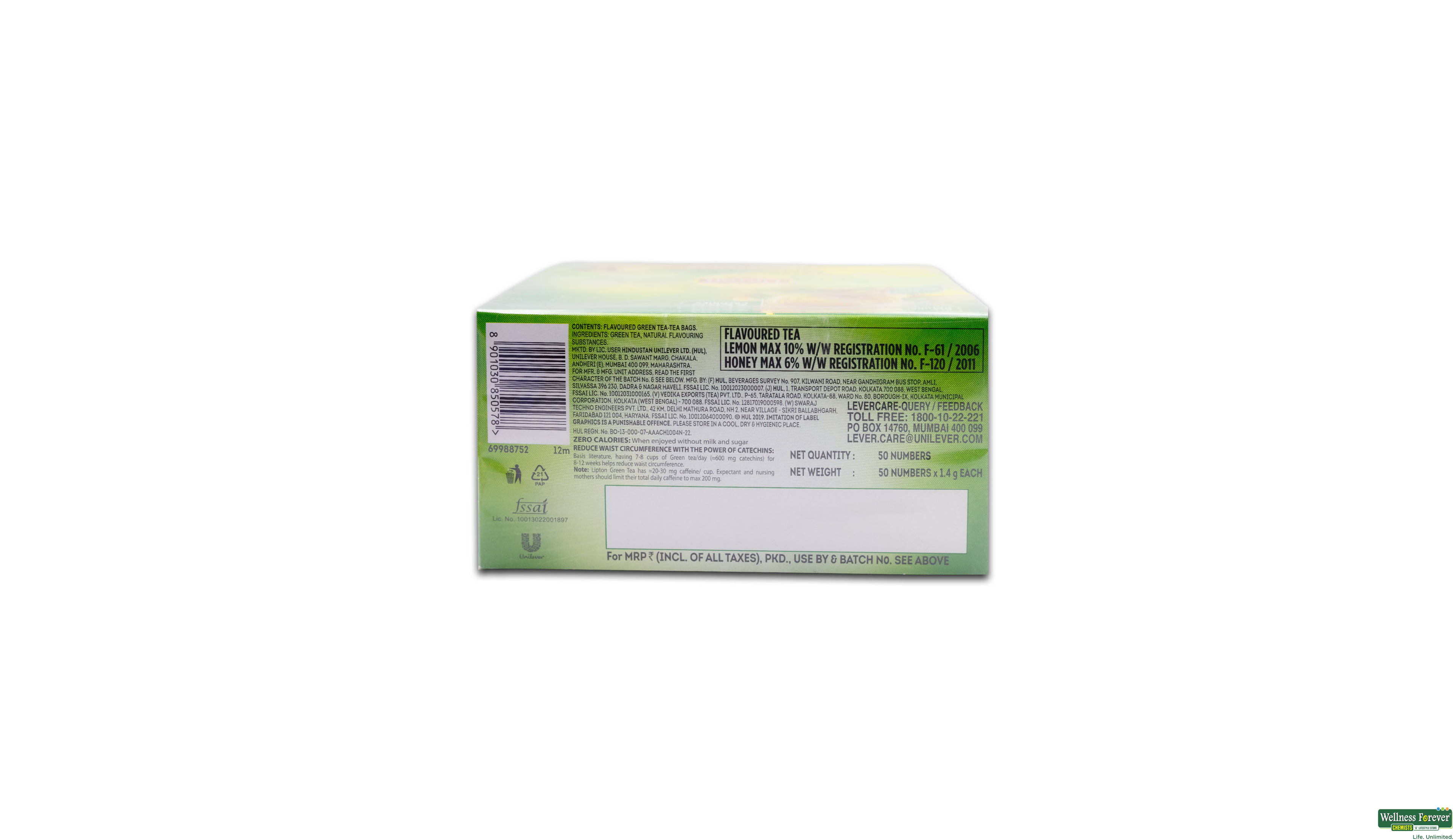 LIPTON HONEY LEMON GREEN TEA 50 TB- 2, 90GM, null