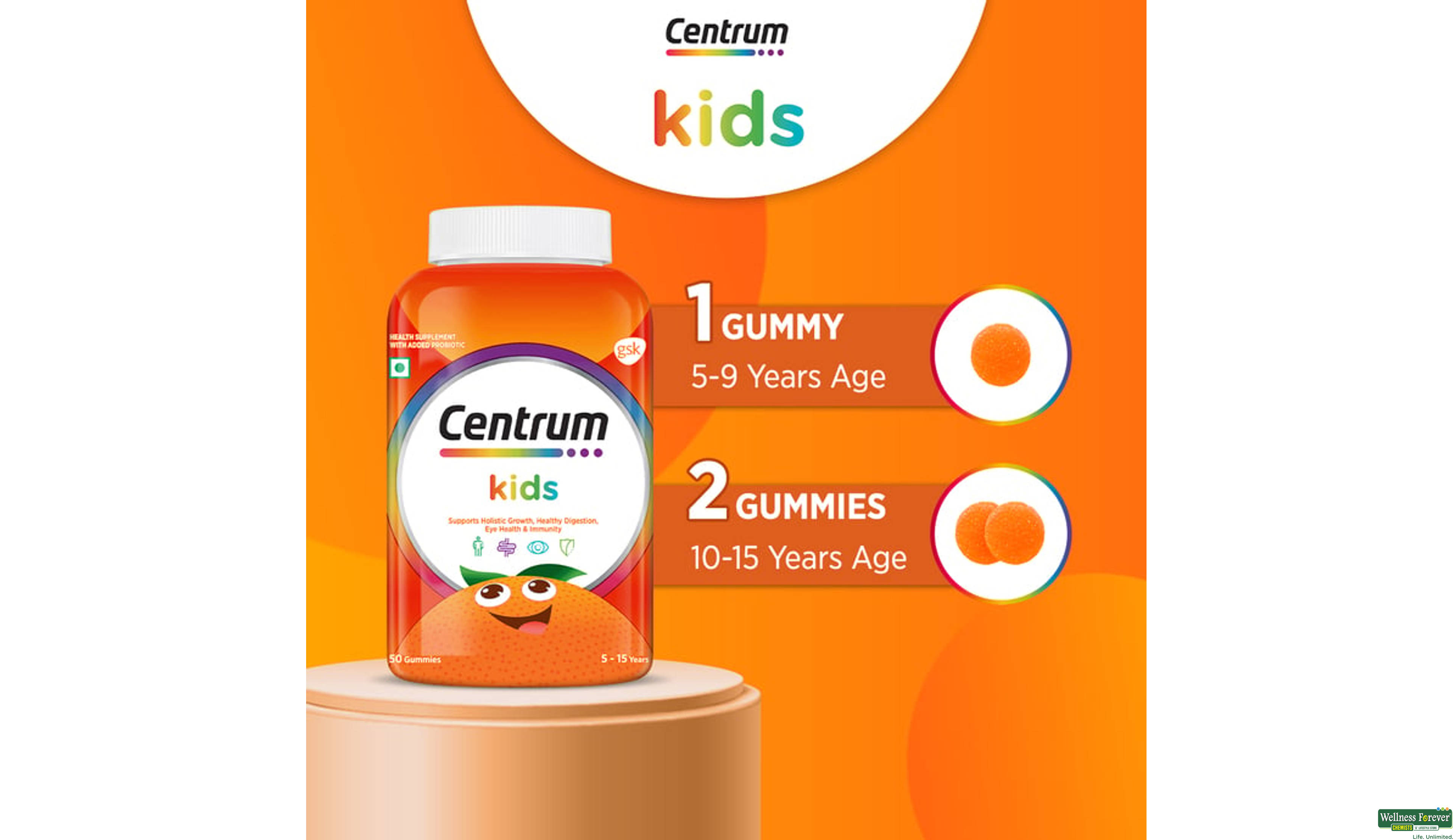 CENTRUM KIDS MULTIVITAMIN 50GUMMY- 6, 50 GUMMIES, null