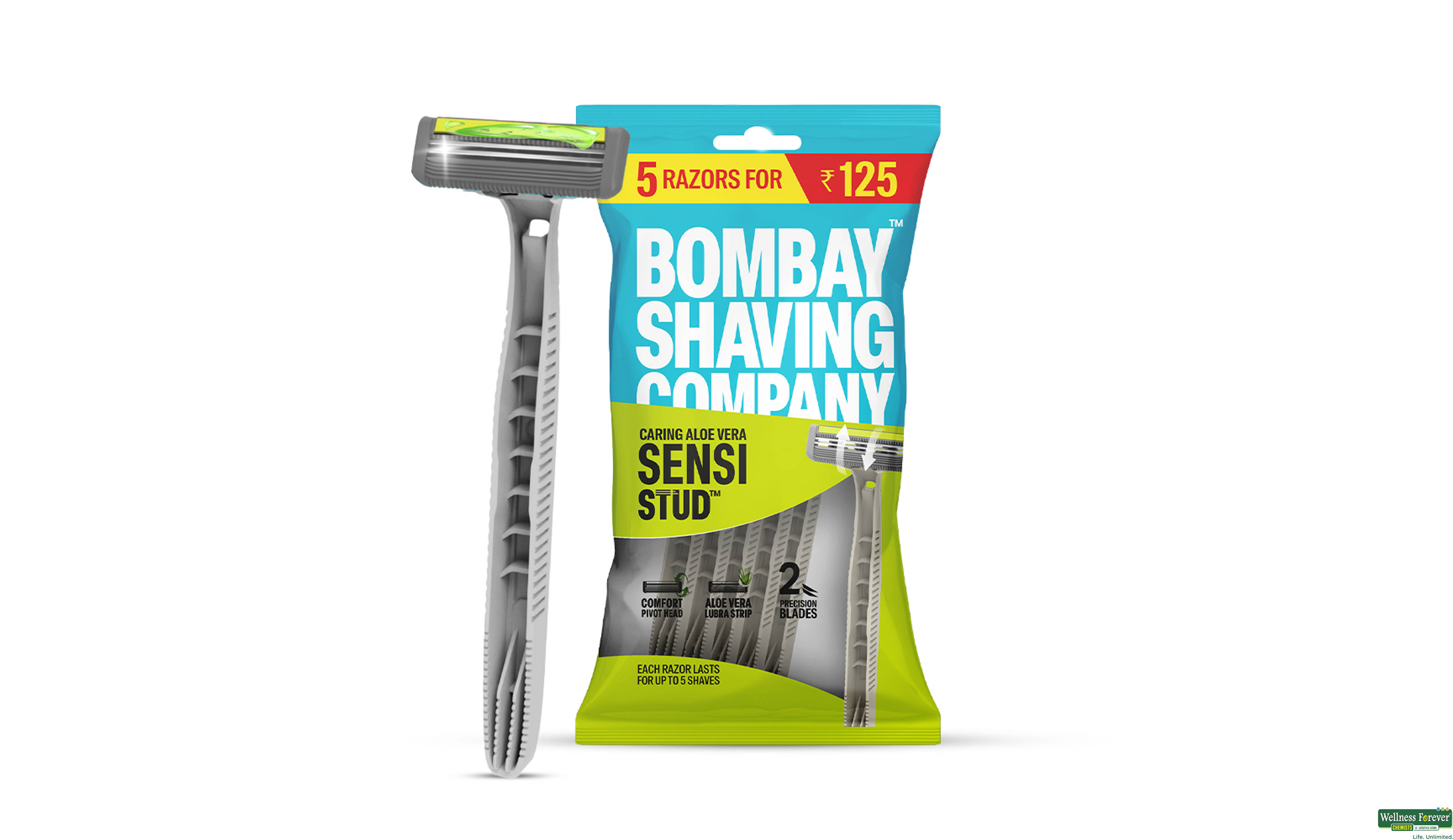 BOMBAY SHAVING CHARCOAL STUD RAZOR PACK OF 5- 1, 1PC, null