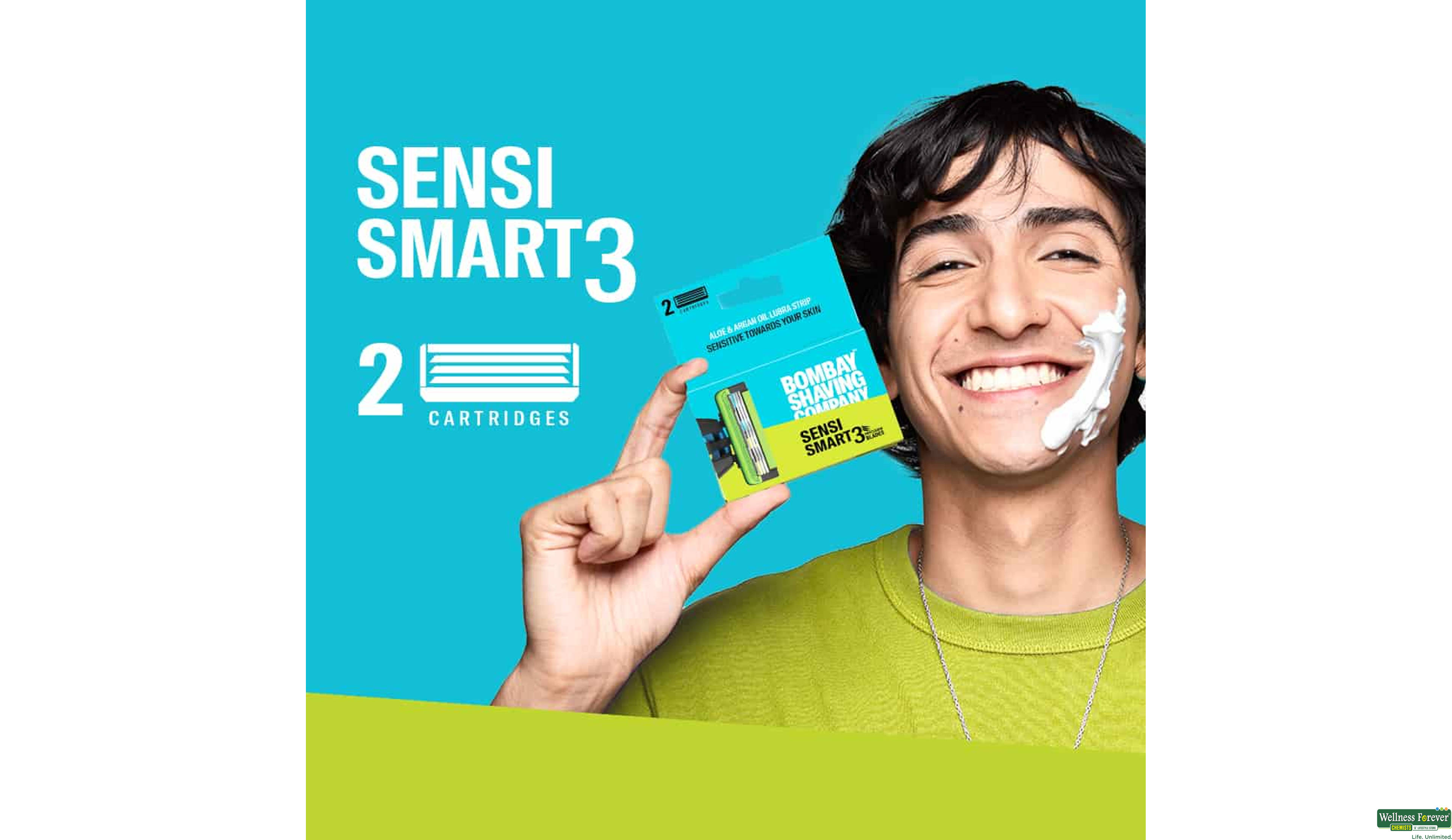 BOMBAY SHAVING CHARCOAL SENSI SMART3 CARTIDGES P02- 2, 1PC, null