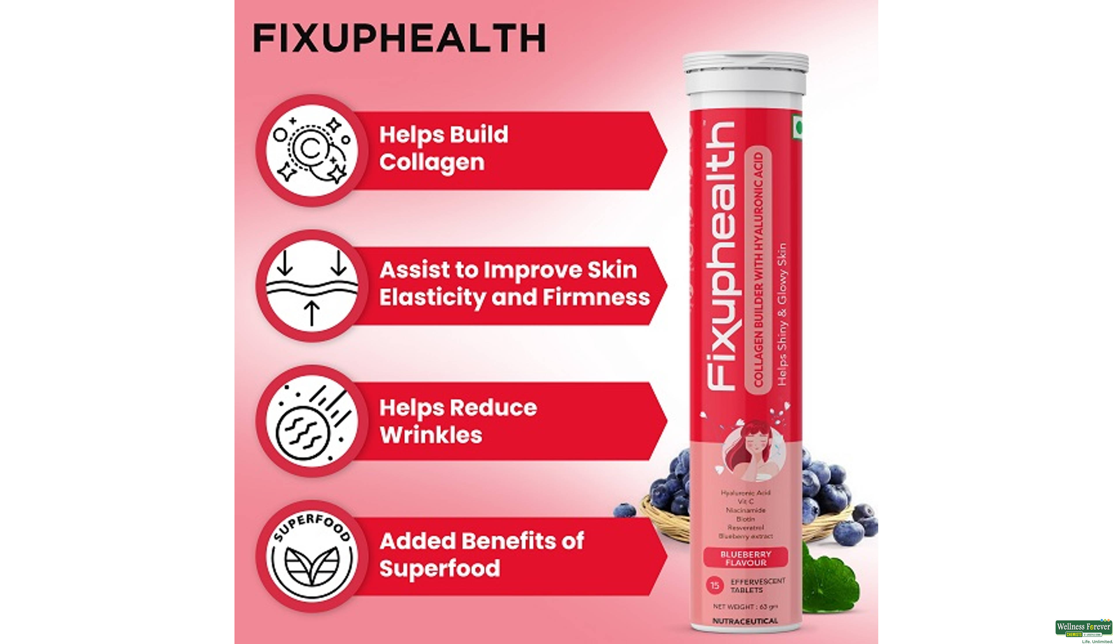 FIXUPHEALTH COLLAGEN BLUEBERRY 15TAB- 7, 15TAB, null