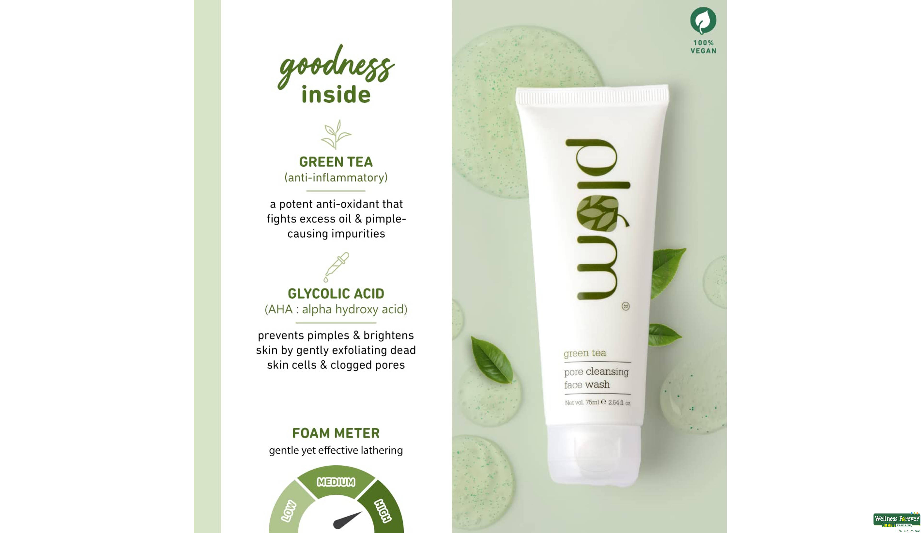 PLUM GREEN TEA PORE CLEANSING F/WASH 100ML- 3, 100ML, null