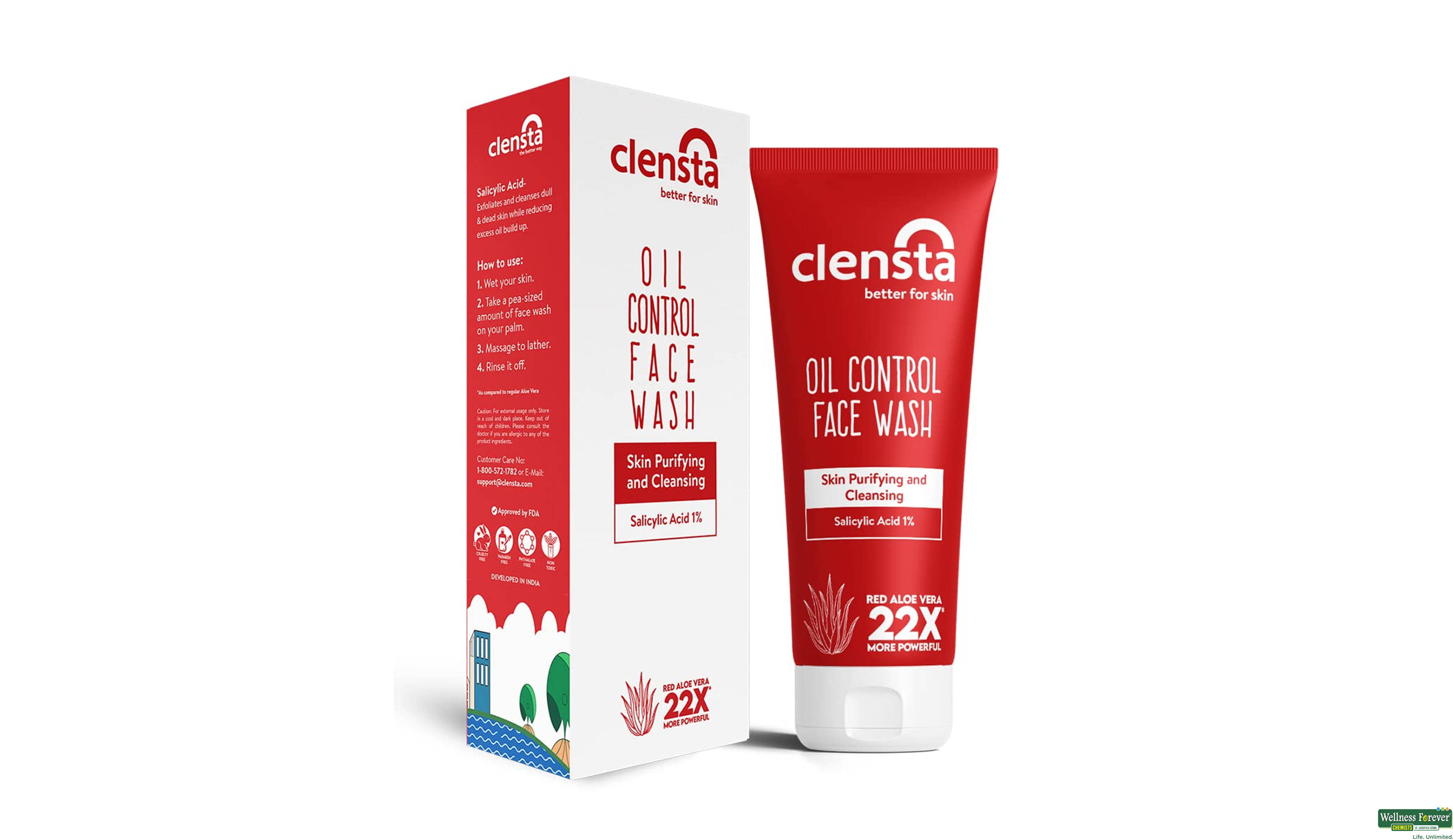 CLENSTA RED ALOEVERA OIL CNTRL F/WASH 100ML- 1, 100ML, null