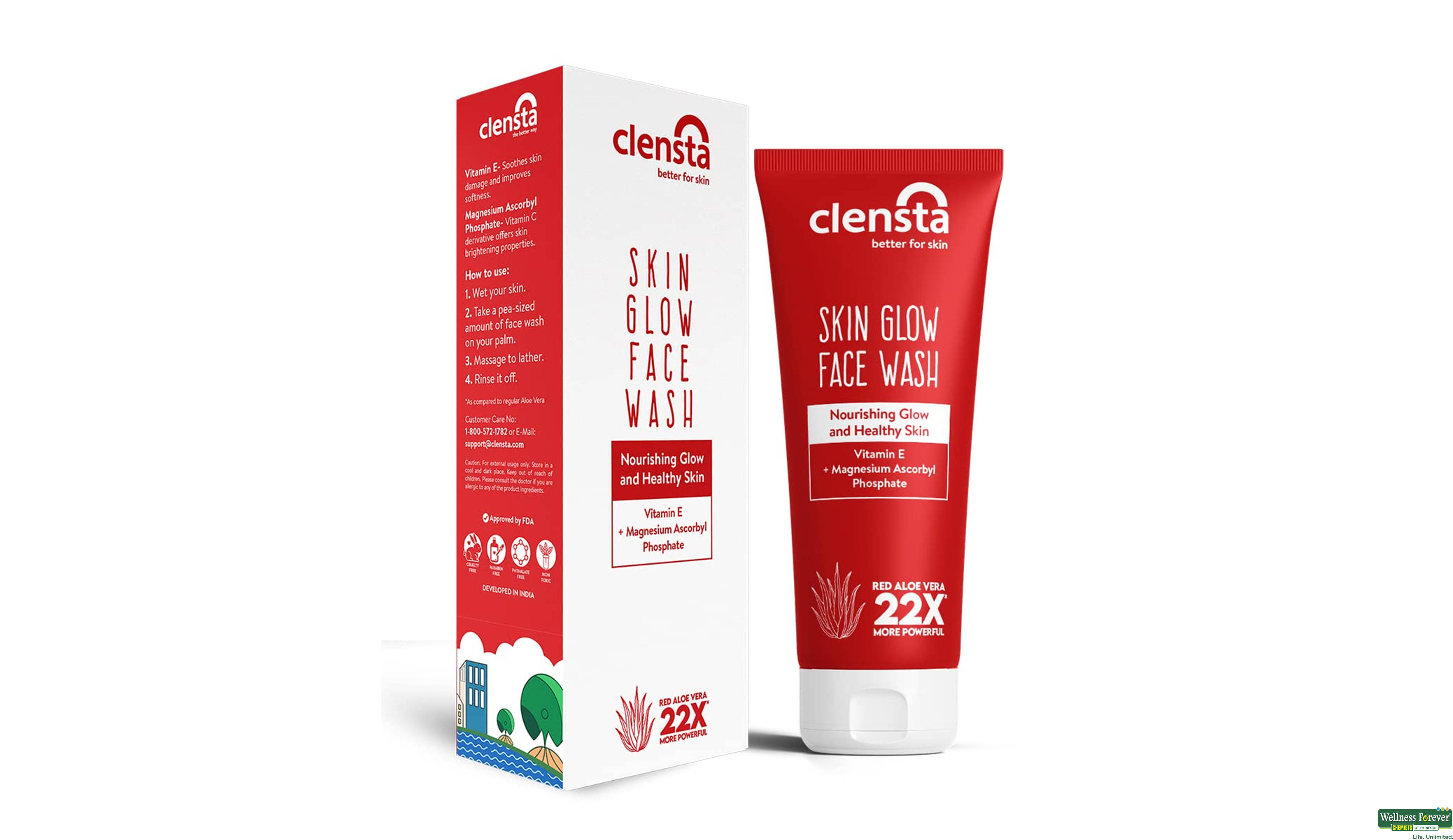 CLENSTA RED ALOEVERA SKIN GLOW F/WASH 100ML- 1, 100ML, null