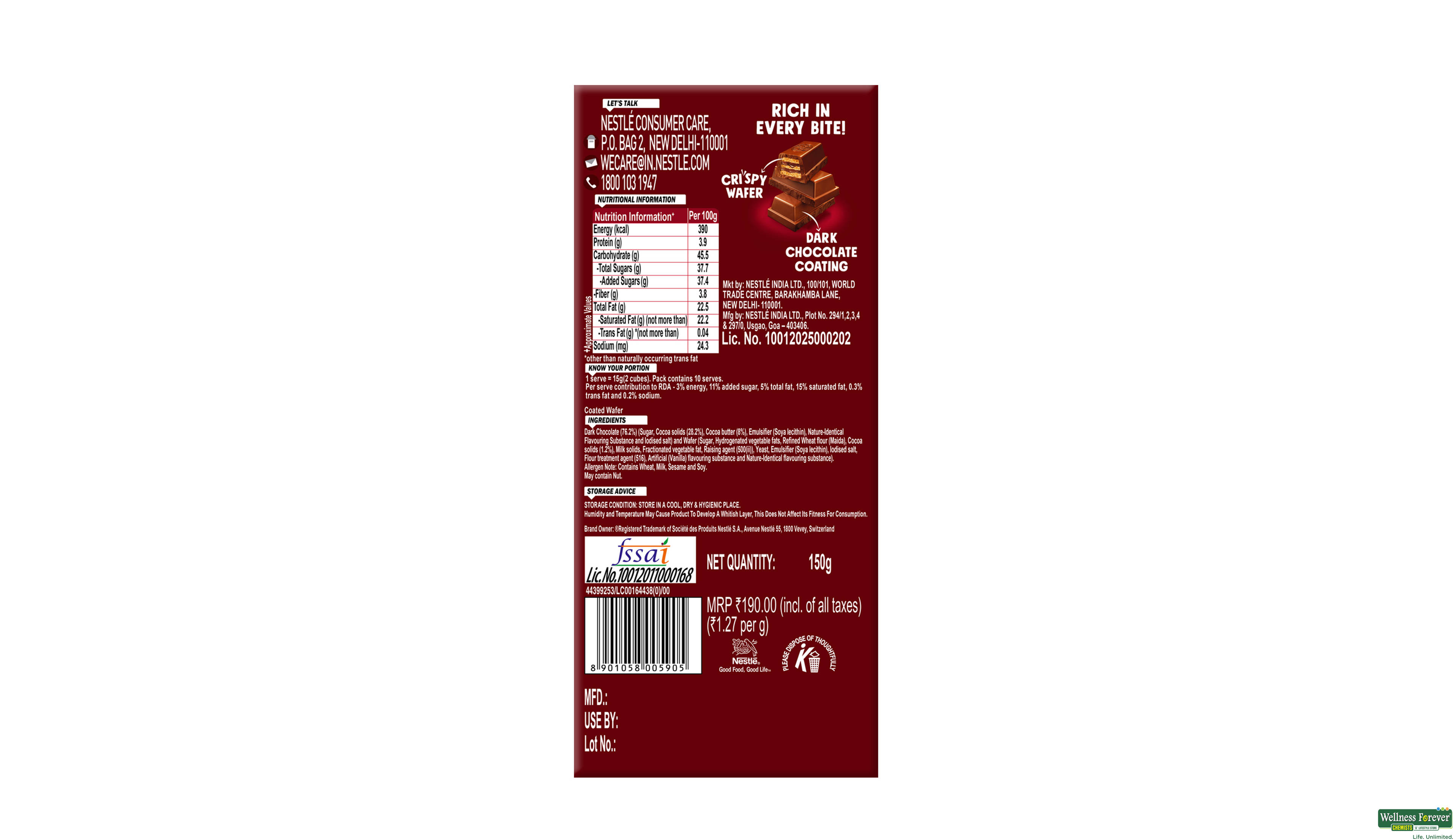NEST CHCO KITKAT DARK COATED WAFER 150G- 2, 150GM, null