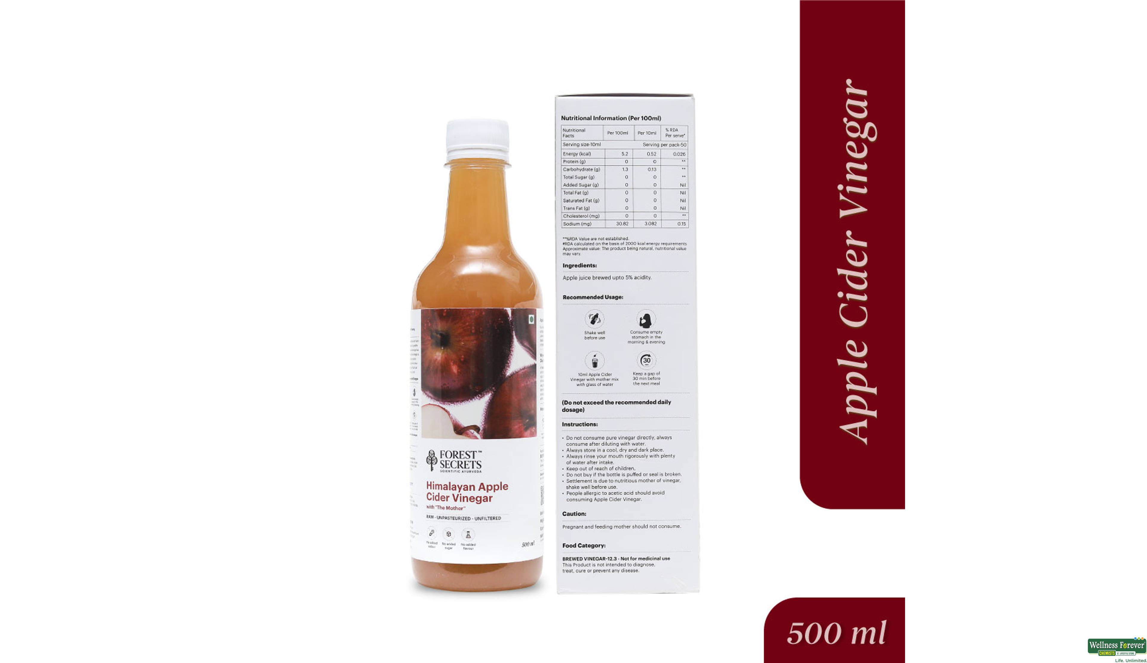 FORESTSECRETS HIMALAYAN APPLE CIDER VINEGAR 500 ML- 2, 500ML, null