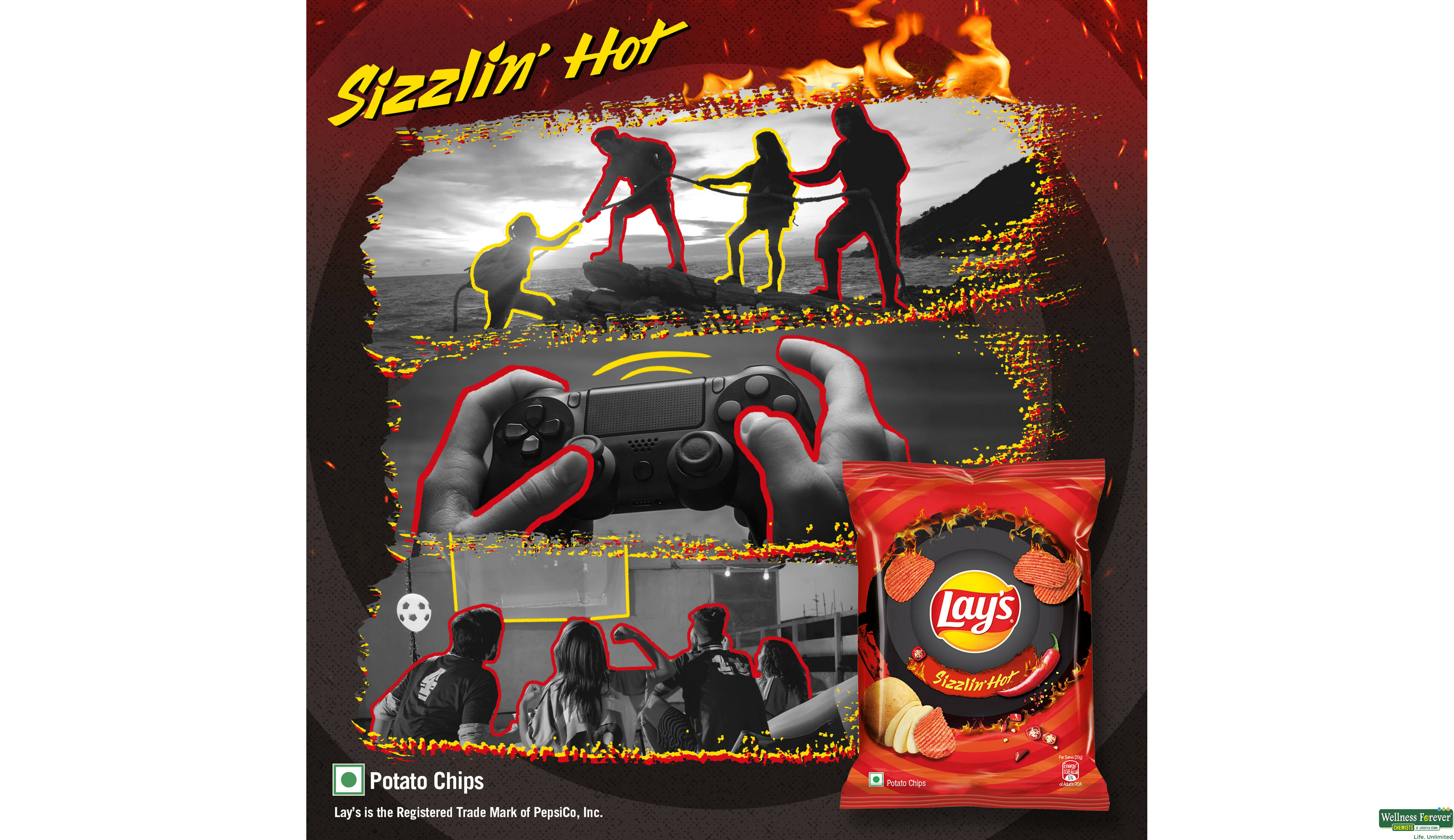 LAYS SIZZLING HOT WAVY CHIPS 40G- 5, 40GM, null
