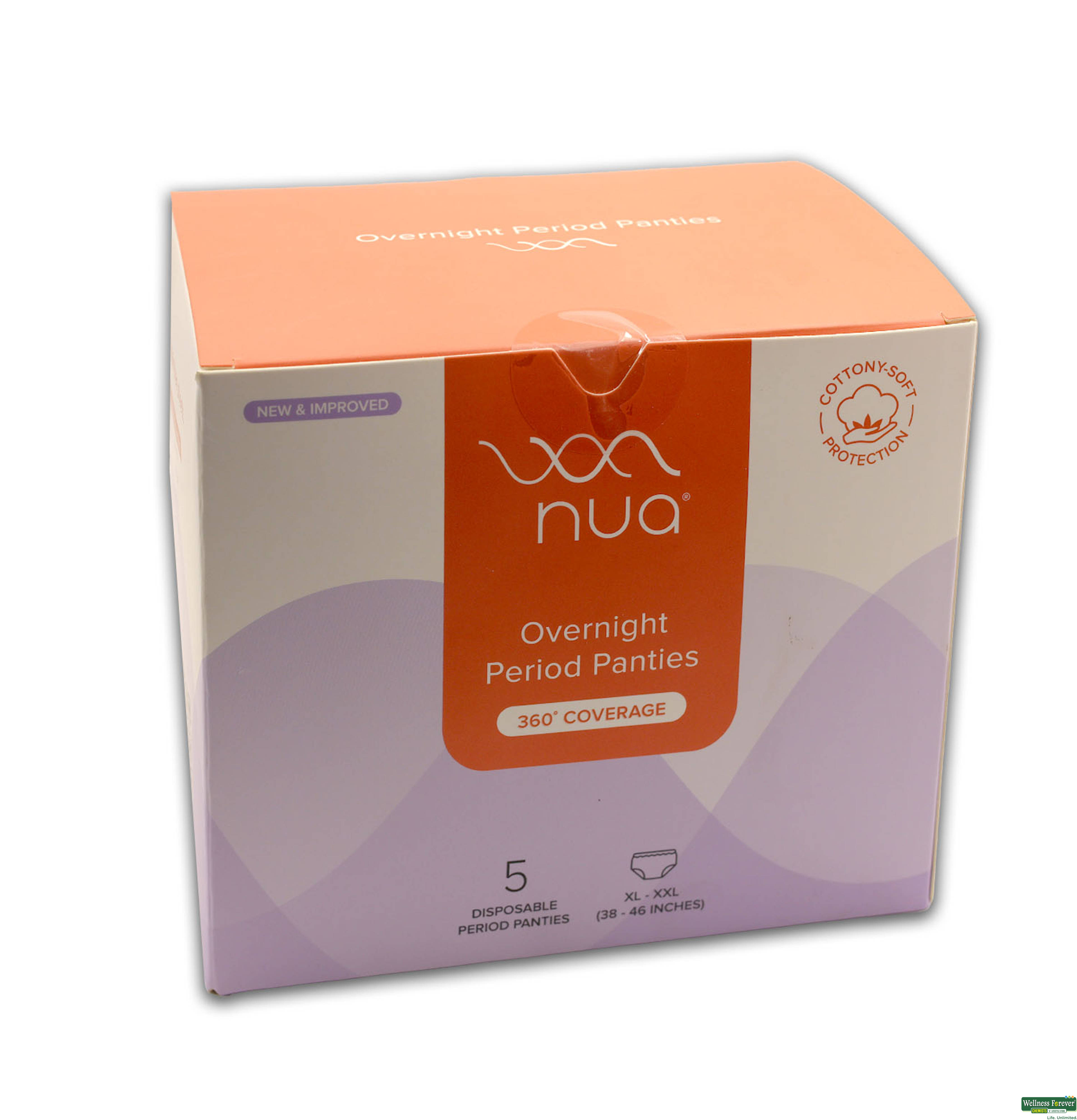 Nua Overnight Disposable Period Panties | Pack of 5 | (XL - XXL) | Heavy Flow Absorbency | Leakproof Protection | Discreet & Secure | Breathable | No Rashes | No Discomfort
-image
