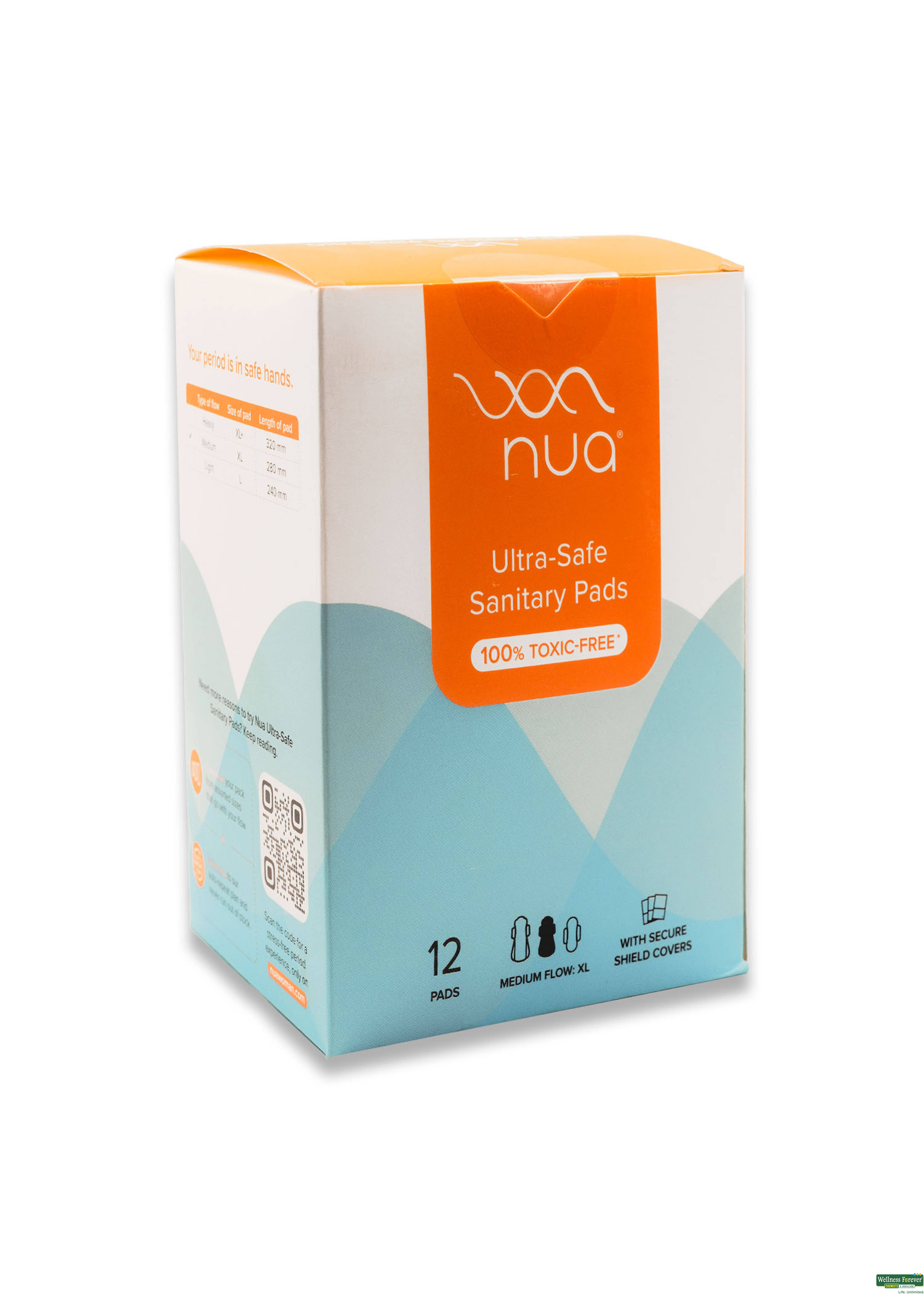 Nua Ultra-Safe 12 Sanitary Pads For Women |Medium-XL  | Safe on Skin | Toxic-Free & Rash-Free | Unscented | Leakproof | With 12 Secure Shield Covers
-image