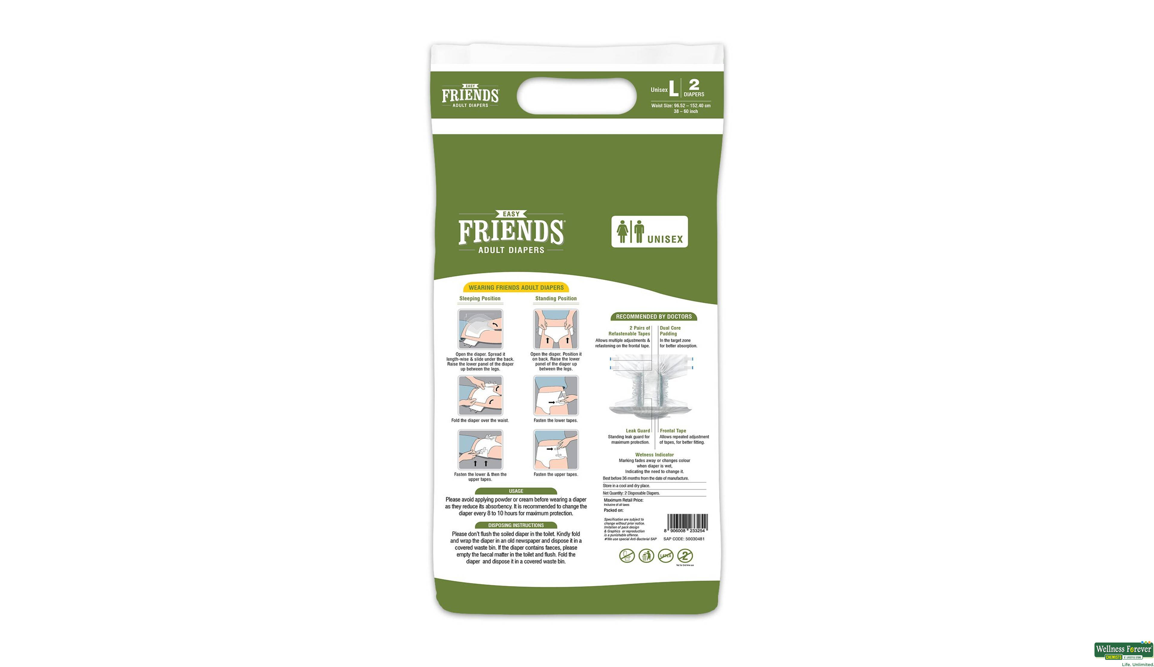 FRIENDS ADULT DIAPER EASY L 2PC- 1, 2PC, null