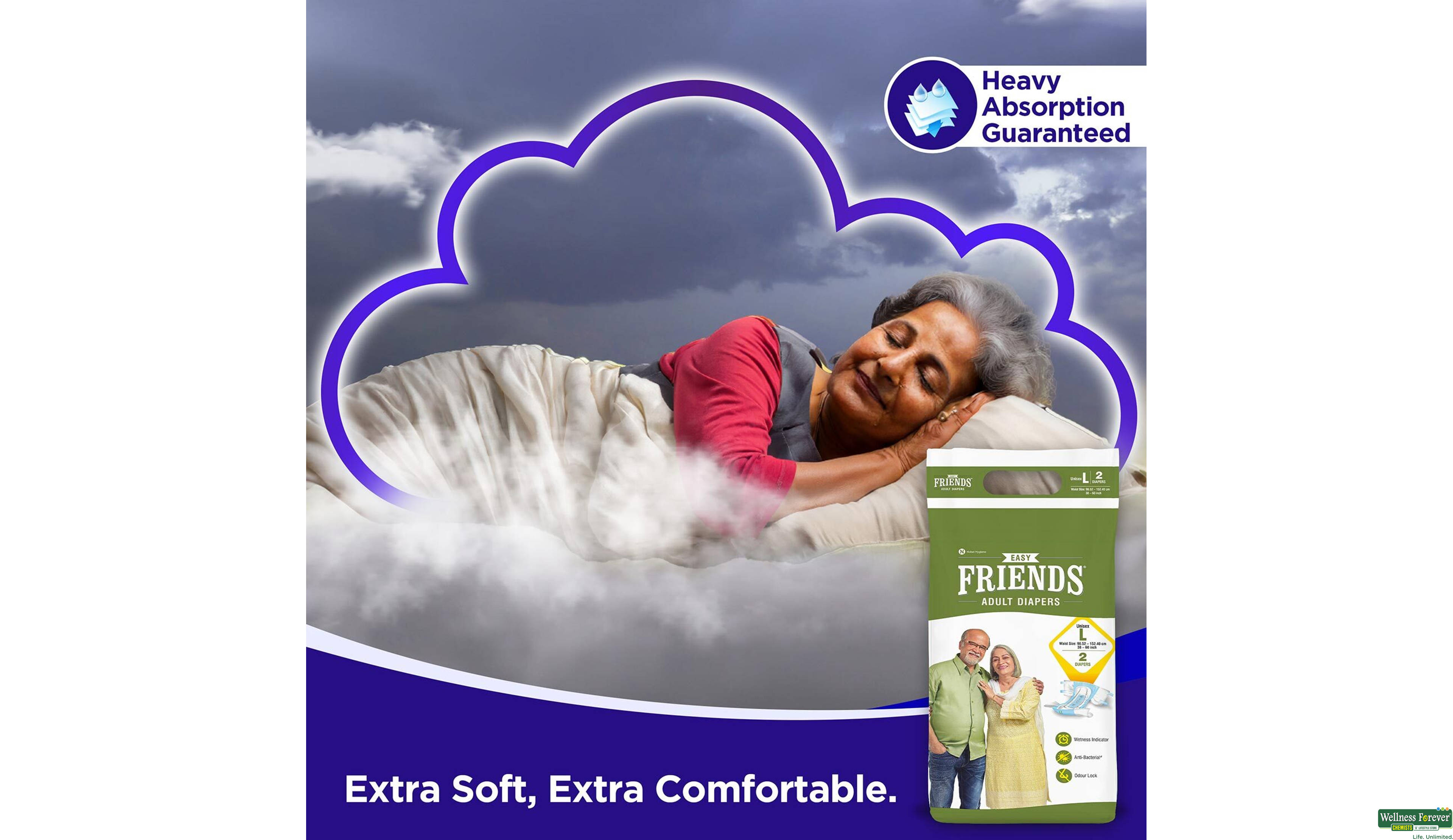 FRIENDS ADULT DIAPER EASY L 2PC- 3, 2PC, null