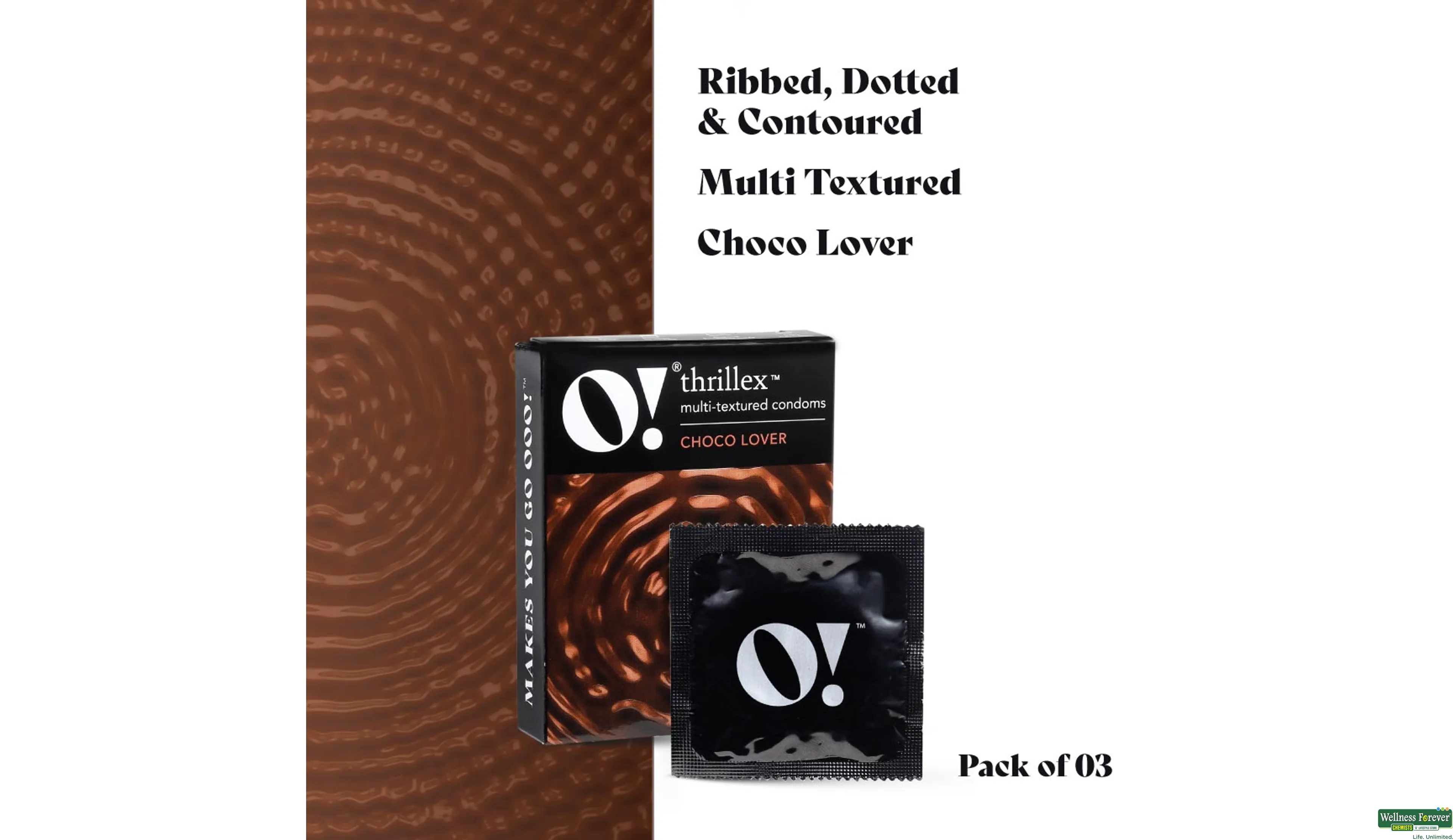 O! THRILLEX MULTI TEXTURED CONDOMS CHOCO LOVER 3PC- 4, 3PC, null