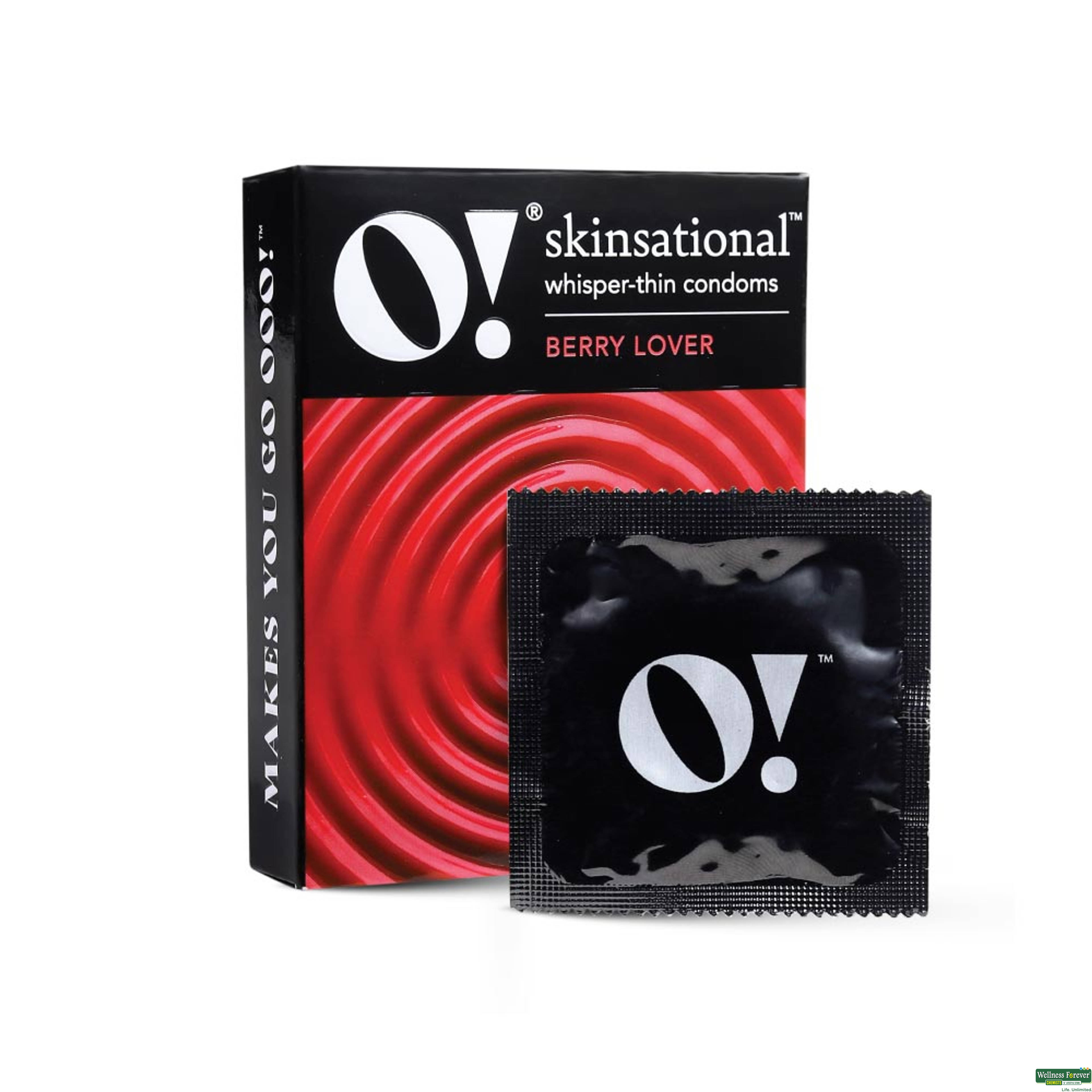 O! Skinsational Whisper-Thin Condoms Berry Lover 3 Pieces
-image