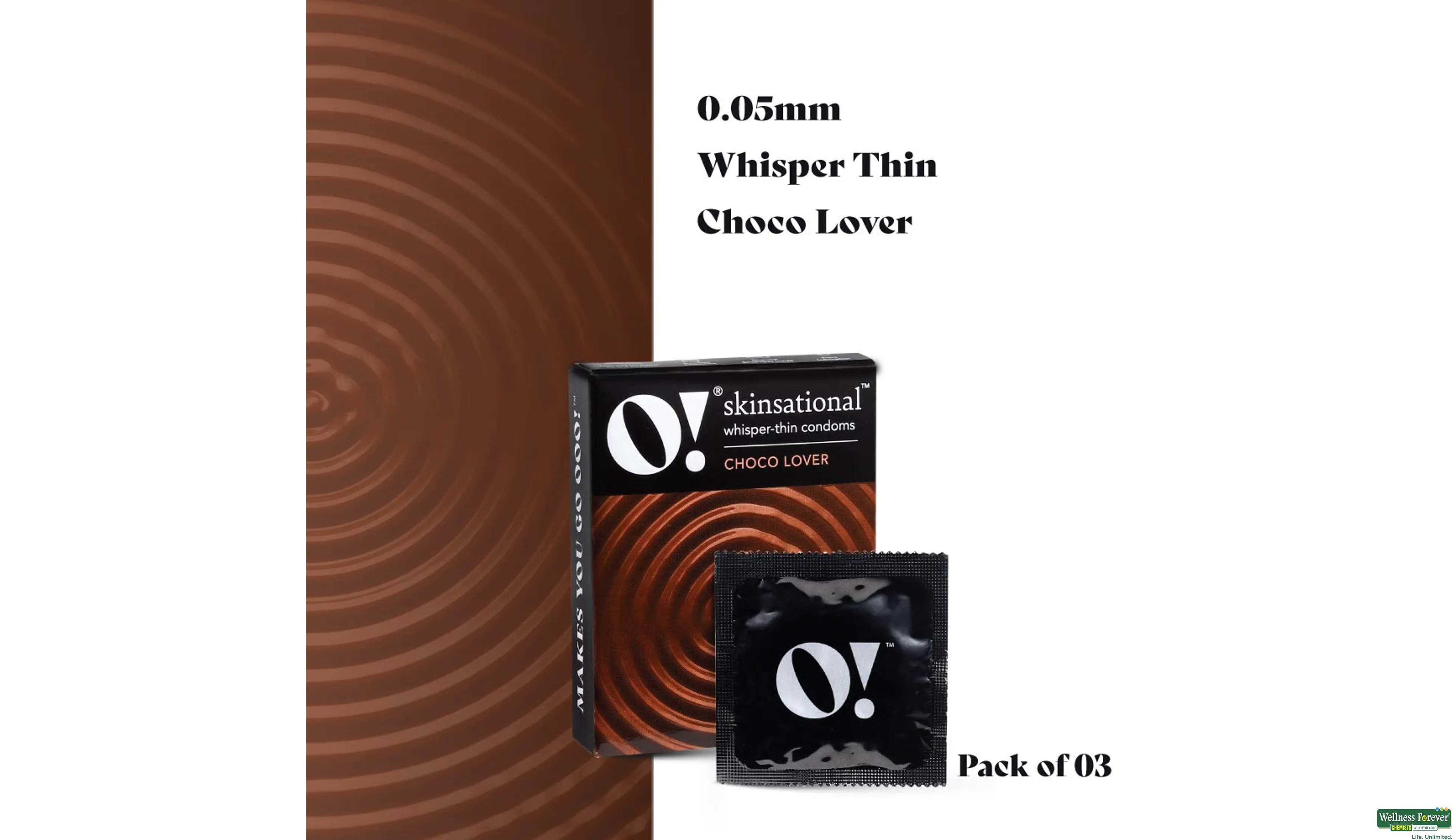 O! SKINSATIONAL WHISPER-THIN CONDOMS CHOCO LOVER 3PC- 4, 3PC, null