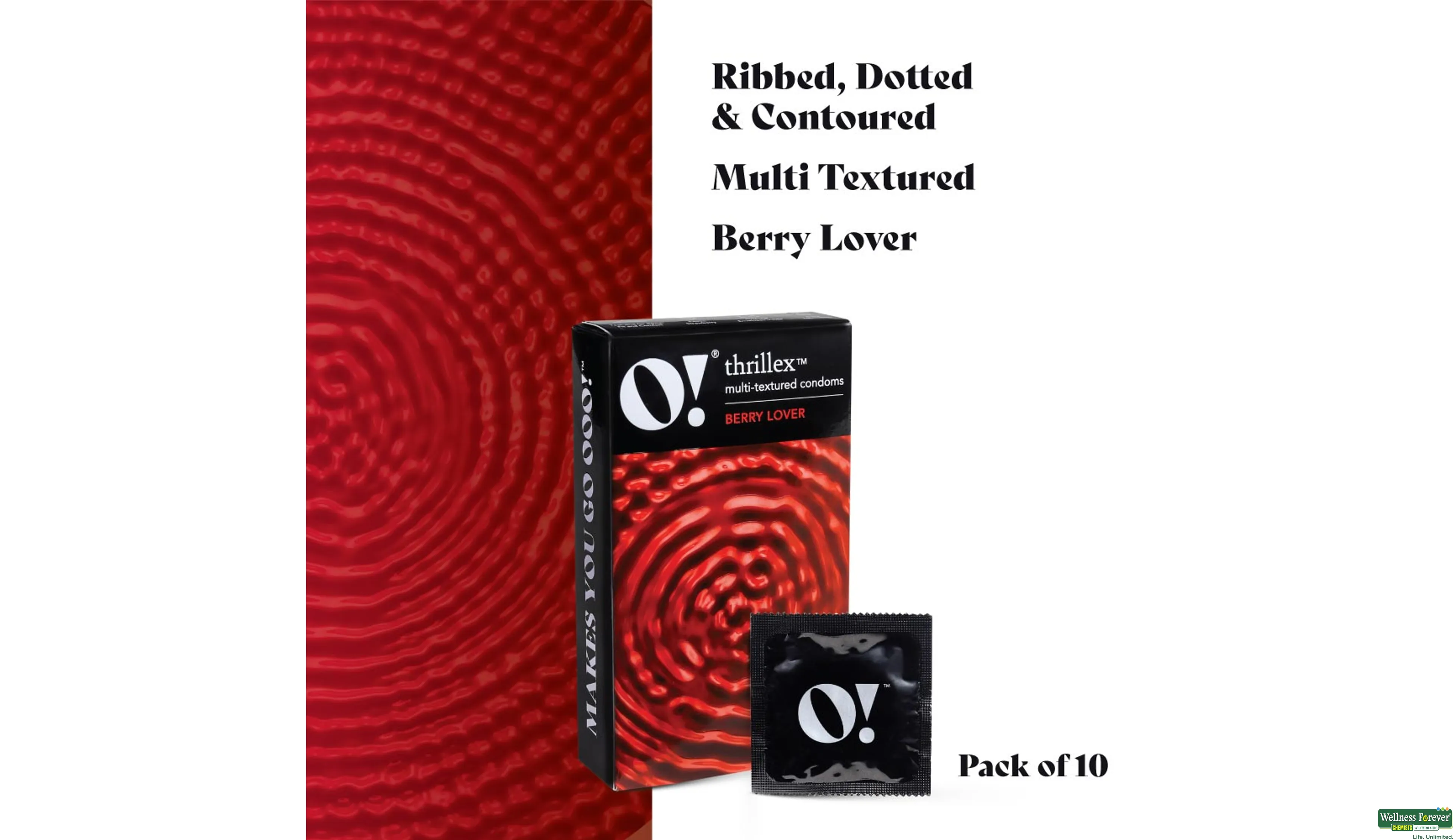 O! THRILLEX MULTI TEXTURED CONDOMS BERRY LOVER 10PC- 4, 10PC, null