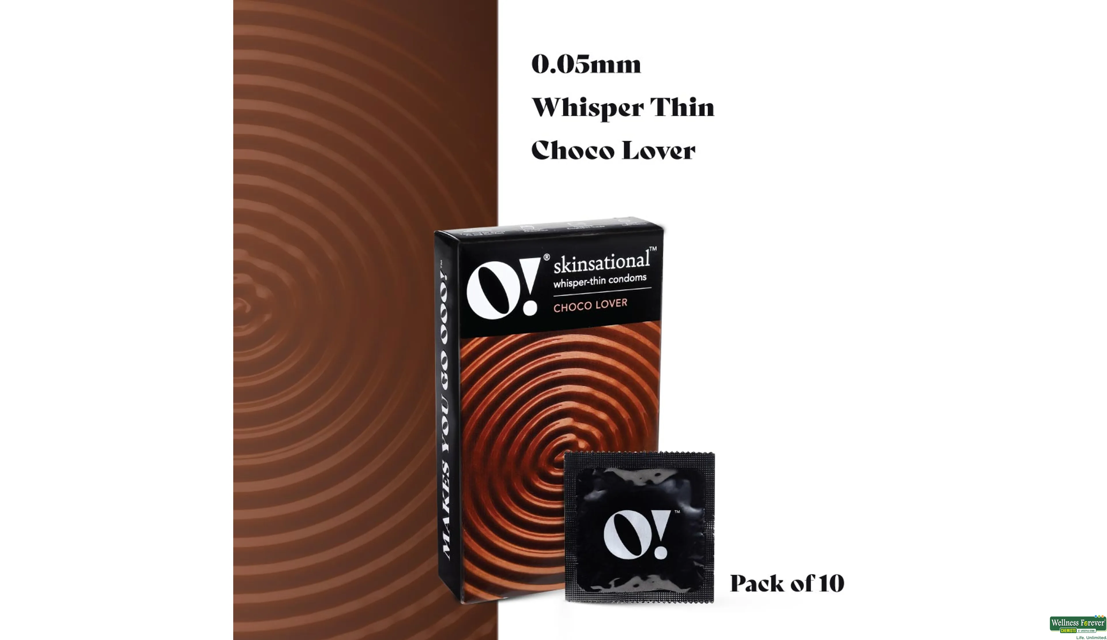 O! SKINSATIONAL WHISPER-THIN CONDOMS CHOCO LOVER 10PC- 4, 10PC, null