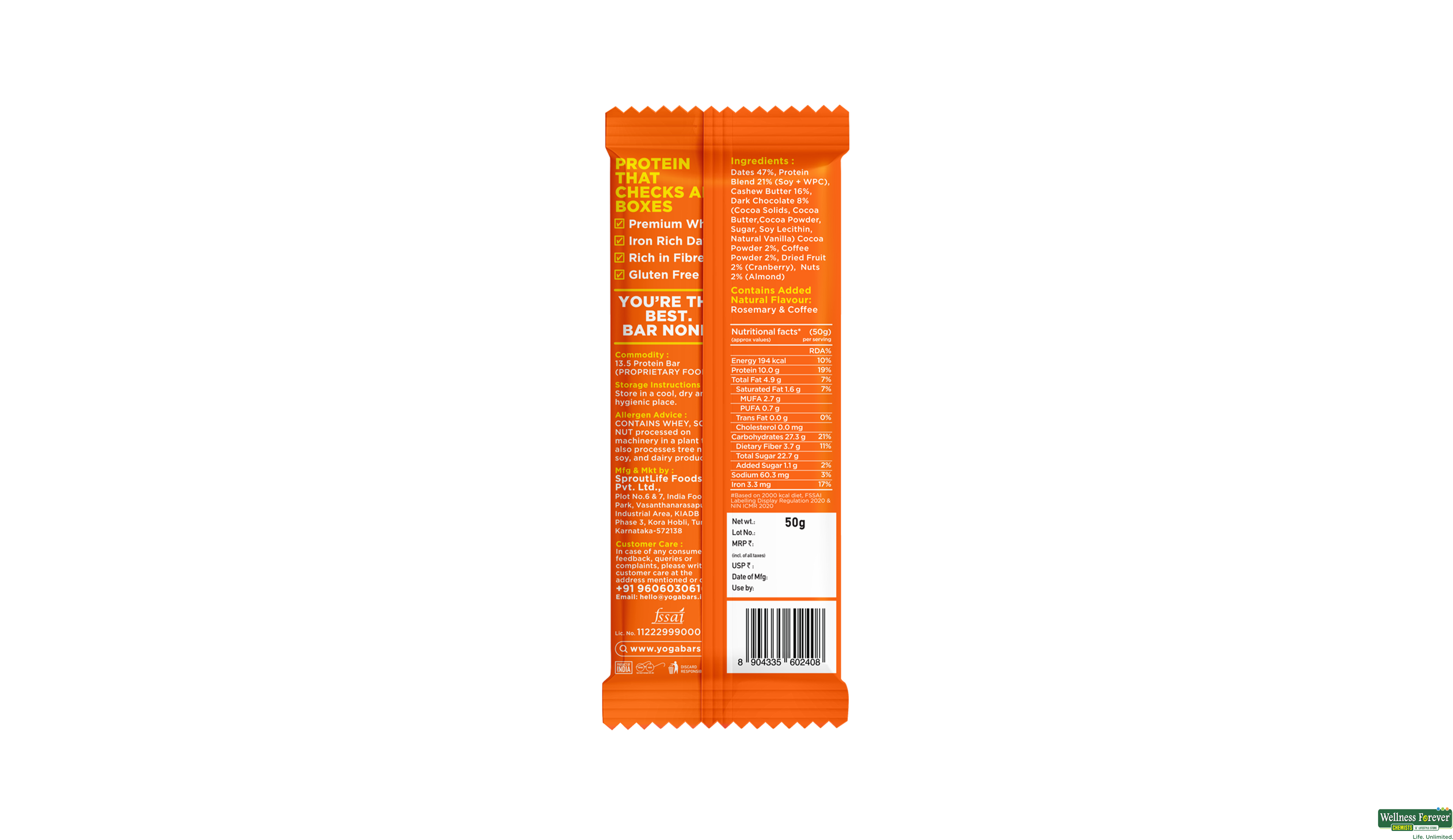 YOGA BAR 10G PROTEIN BAR COFEE RUSH 50G- 2, 50GM, null