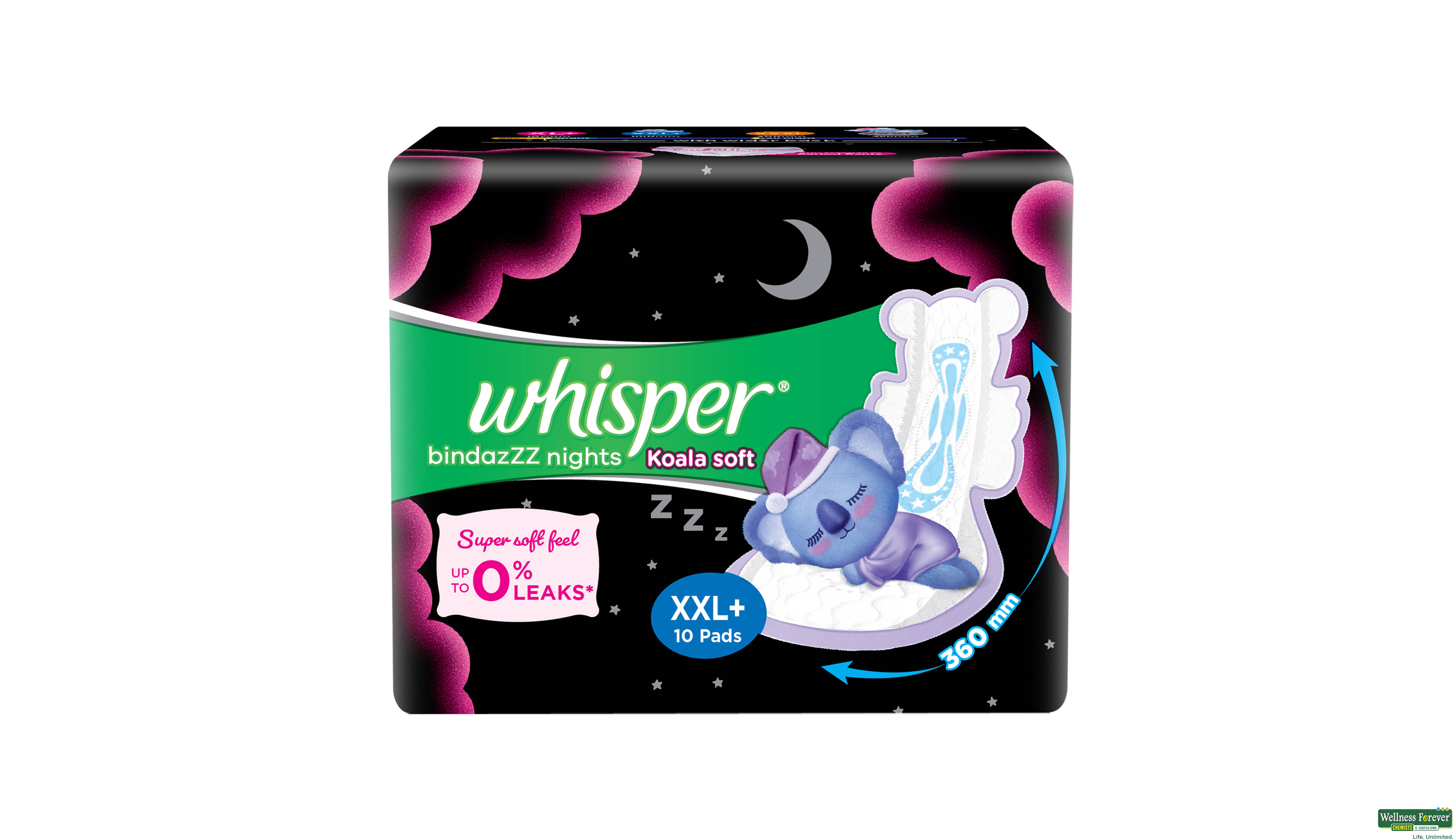 WHISPER SA/PADS BINDAZZZ NIGHT XXL+10PC- 1, 10PC, null