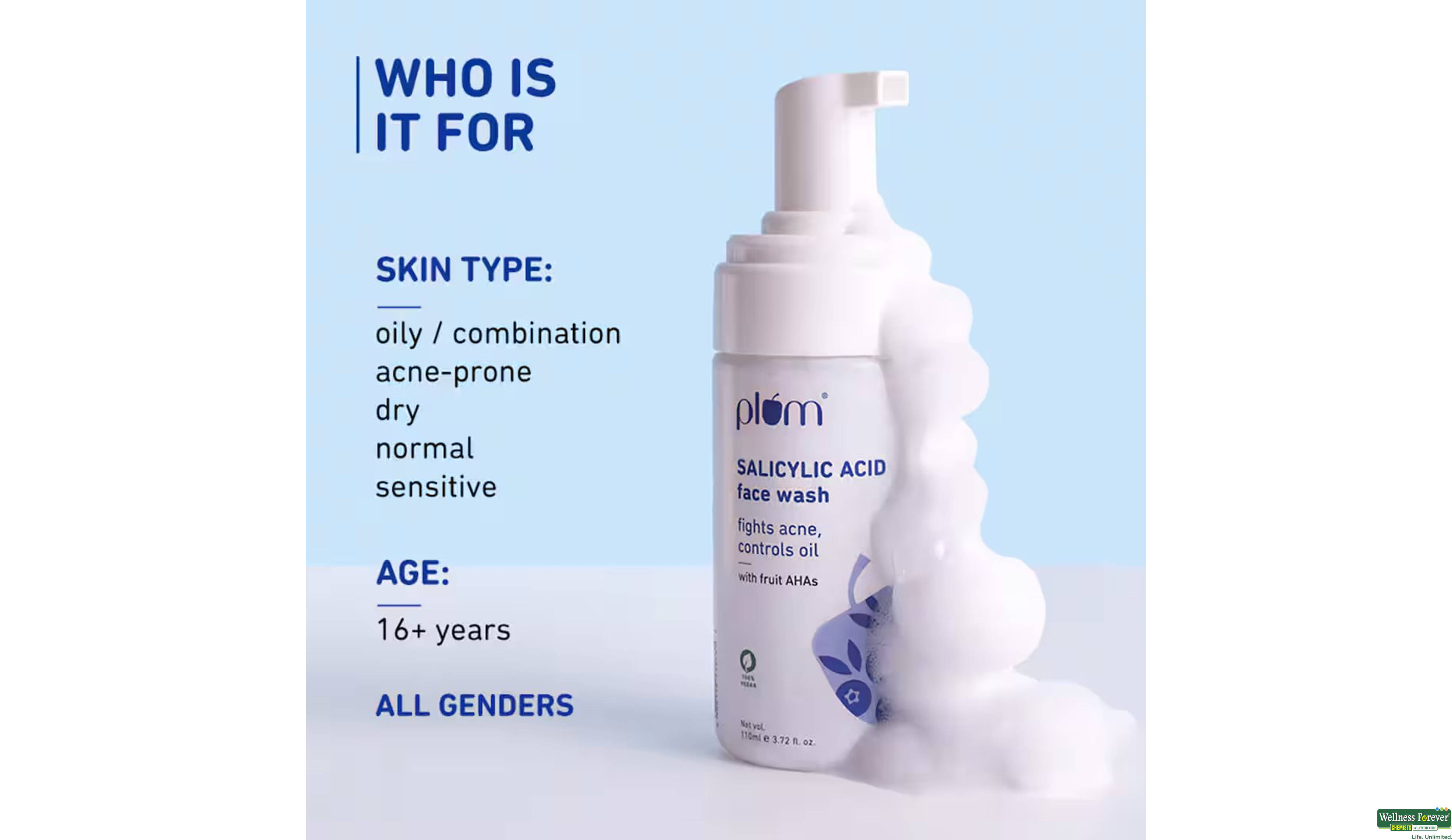 PLUM 1% SALICYLIC ACID F/WASH 110ML- 2, 110ML, null