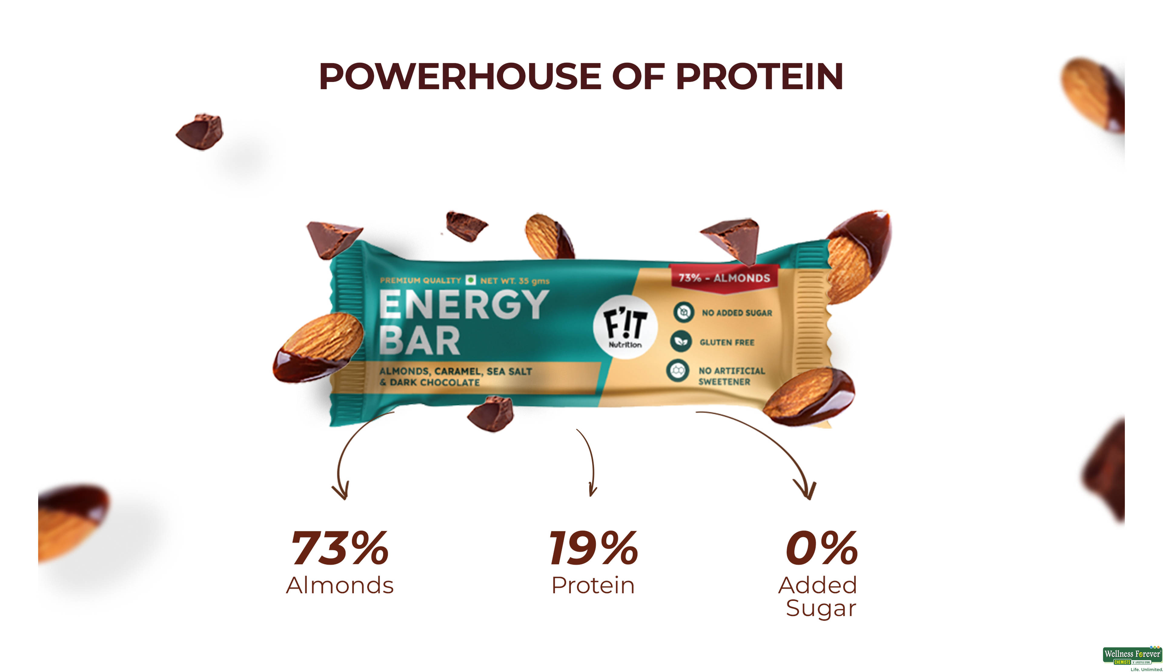 FIT PREMIUM ENERGY BAR  ALMOND SEA SALT & DARK CHOCOLATE 35GM- 1, 35GM, null