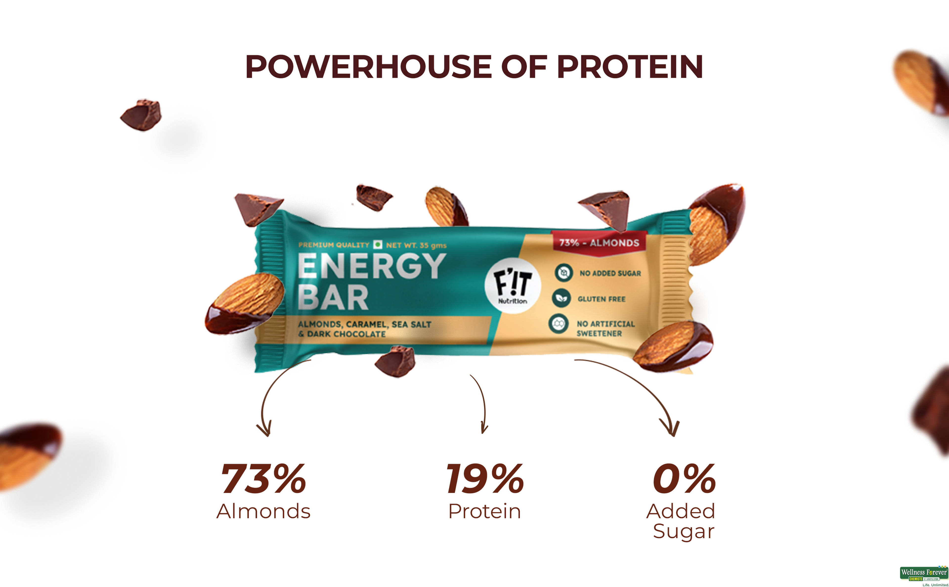 FIT PREMIUM ENERGY BAR  ALMOND SEA SALT & DARK CHOCOLATE 35GM-image