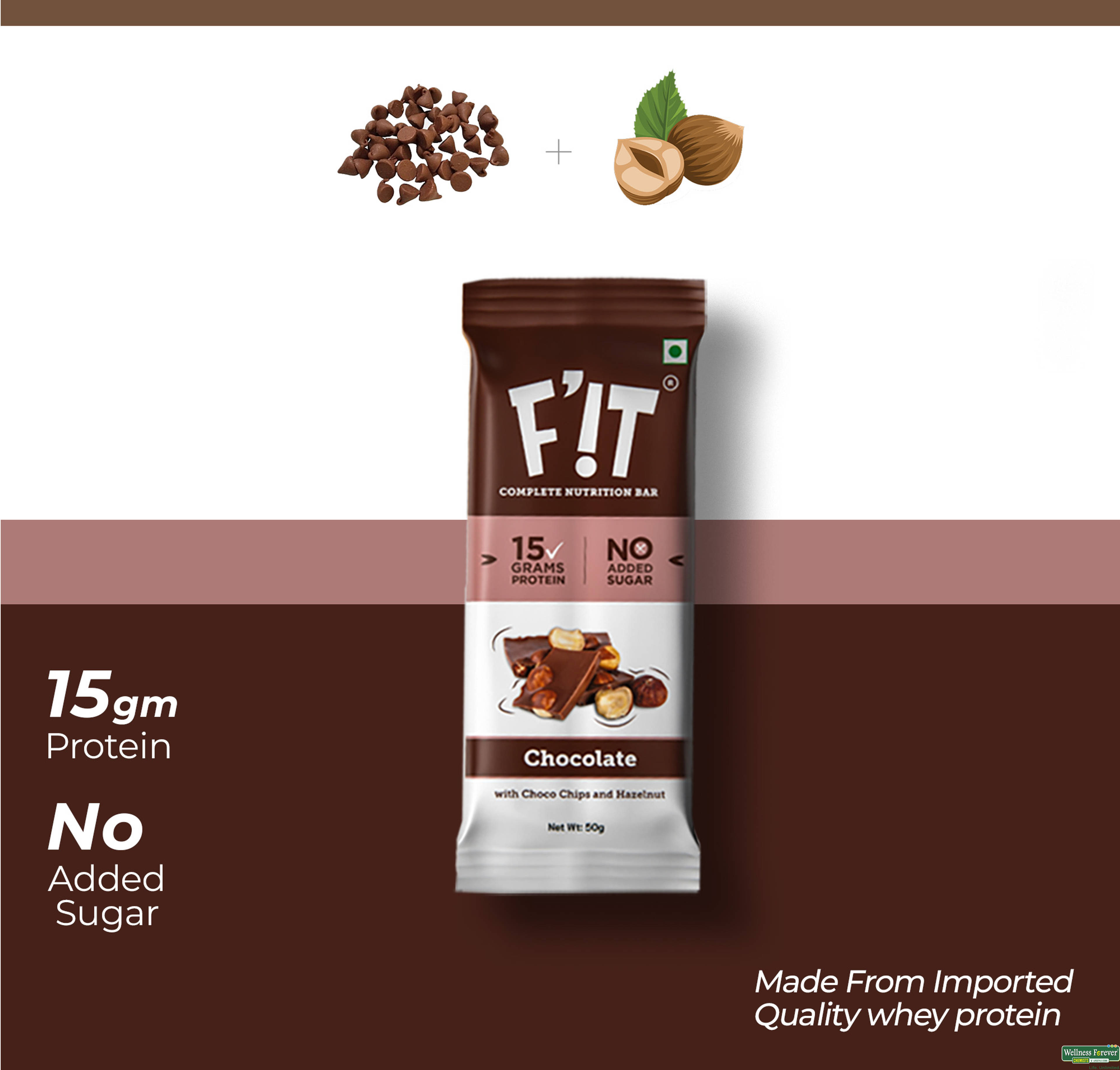 Fit Whey 15g Protein Bar Chocolate With Hazelnut 50g-image