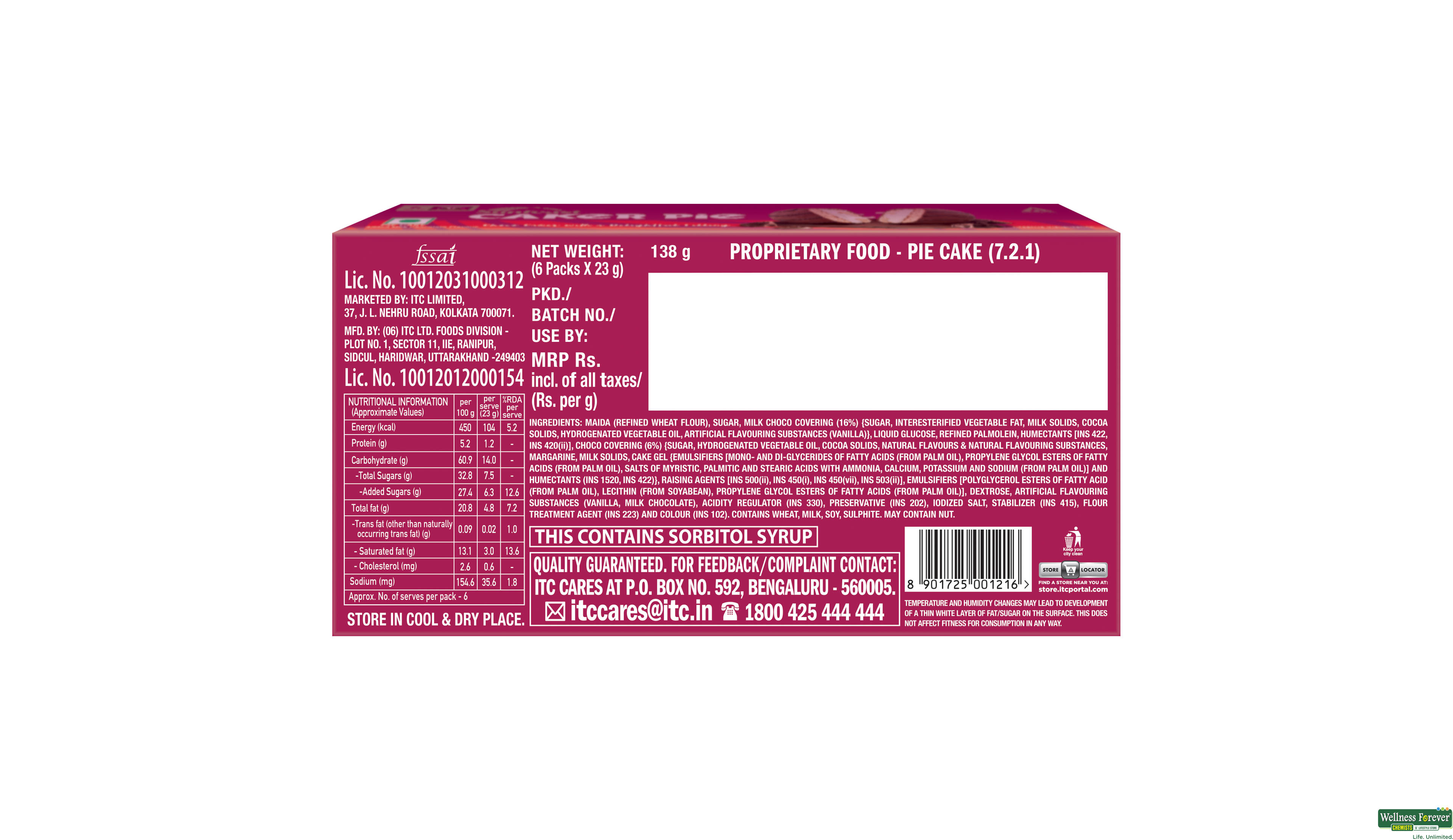 SUNFEAST CAKER PIE 138G- 6, 138GM, null