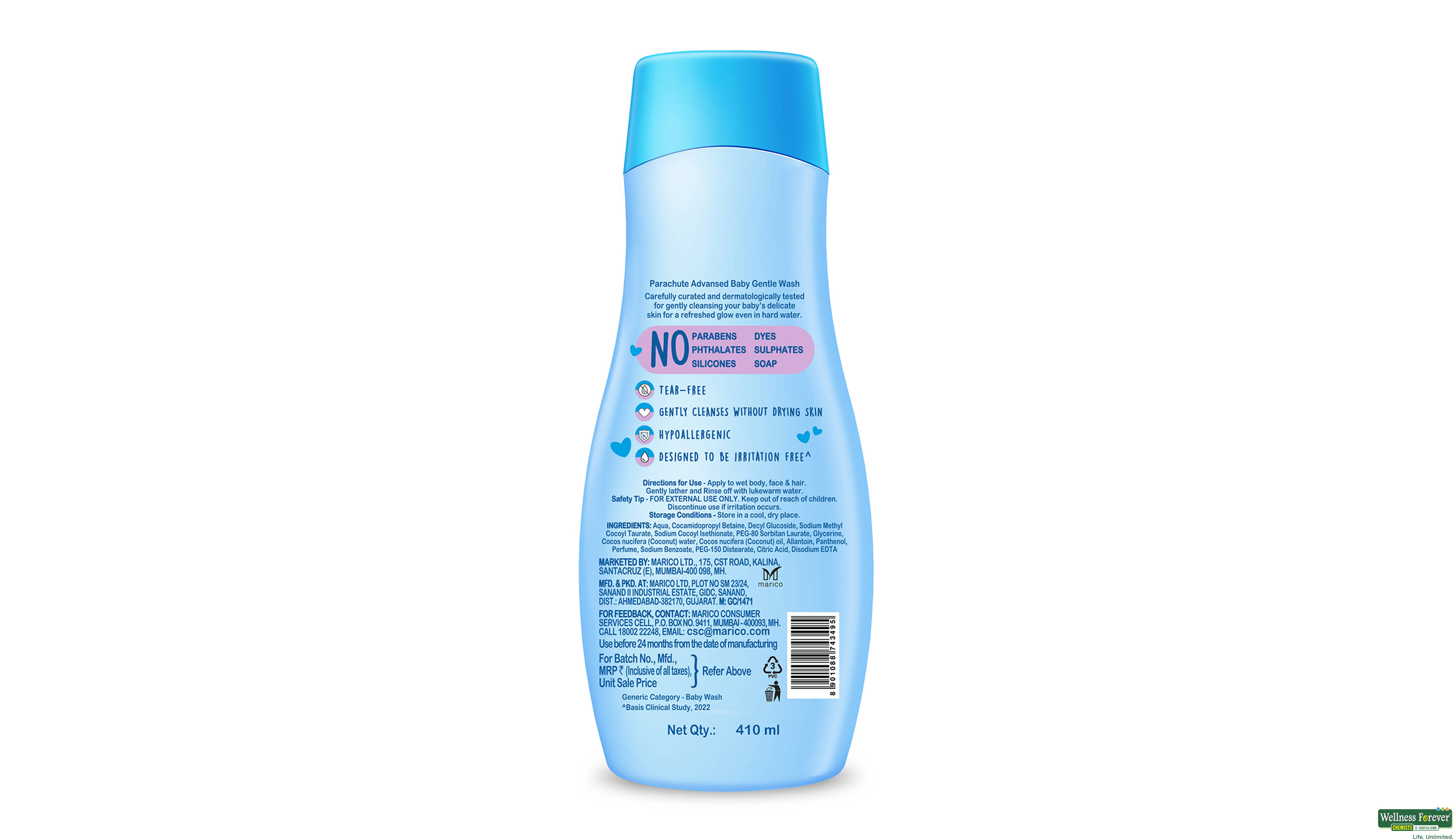 PARACHUTE ADVANSED BABY GENTLE WASH 410ML- 2, 410ML, null