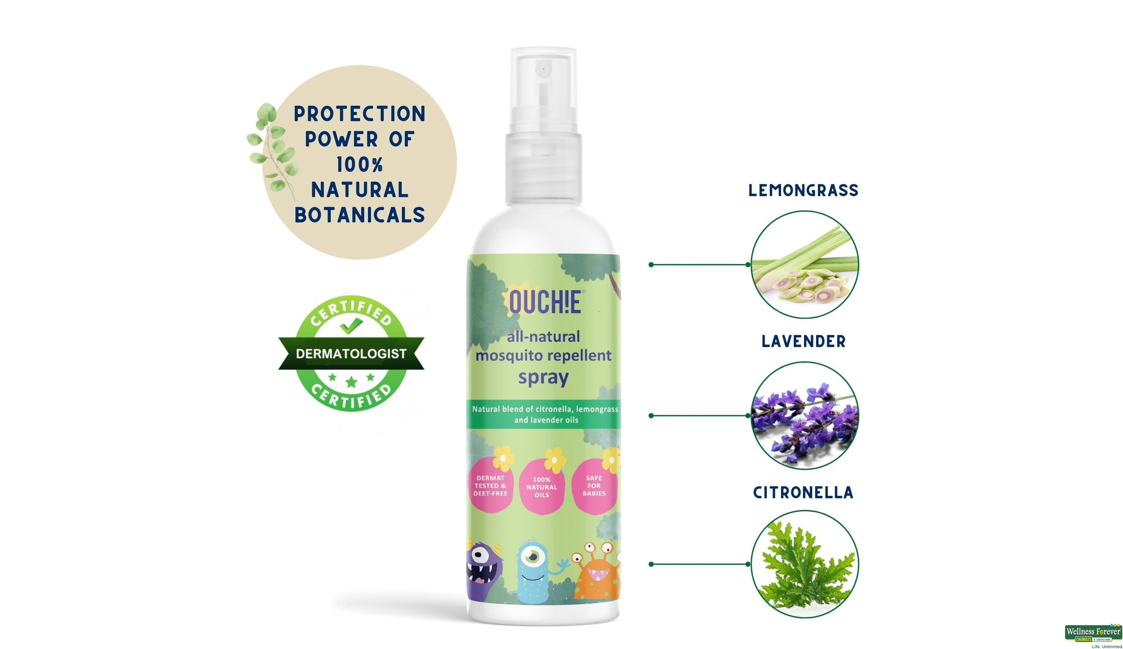 OUCHIE NATURAL MOSQUITO REPELLENT SPRAY 100ML- 3, 100ML, null