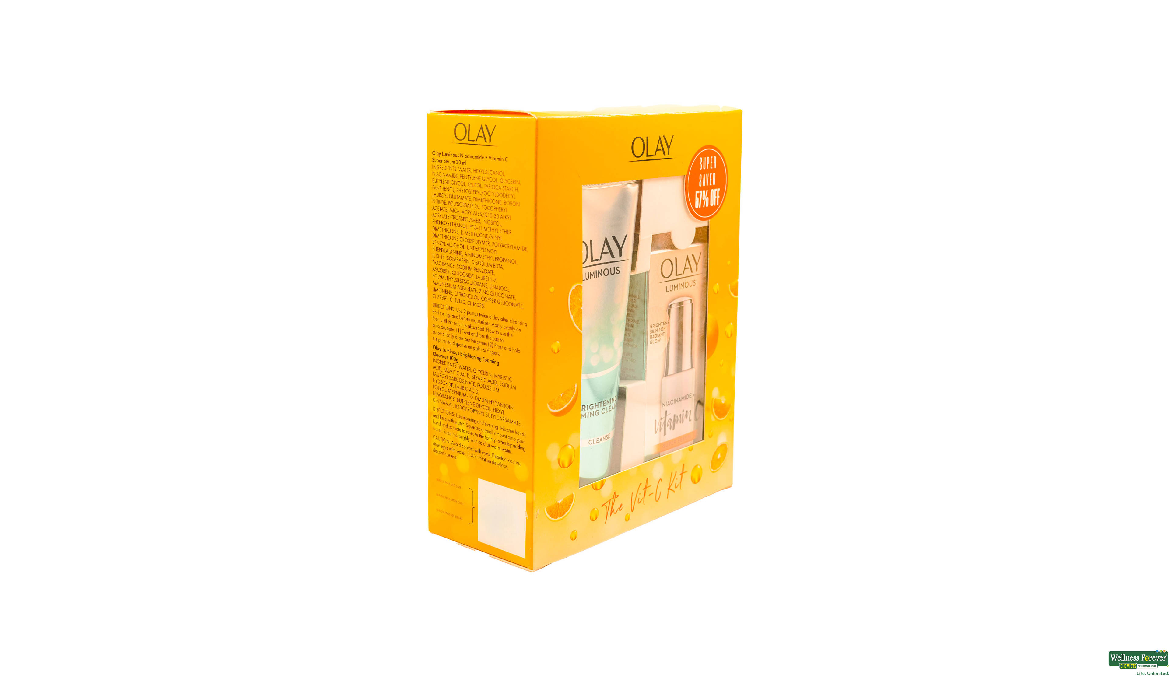 OLAY CLEANSER 100GM +VIT C SERUM 30ML- 2, 1PC, null