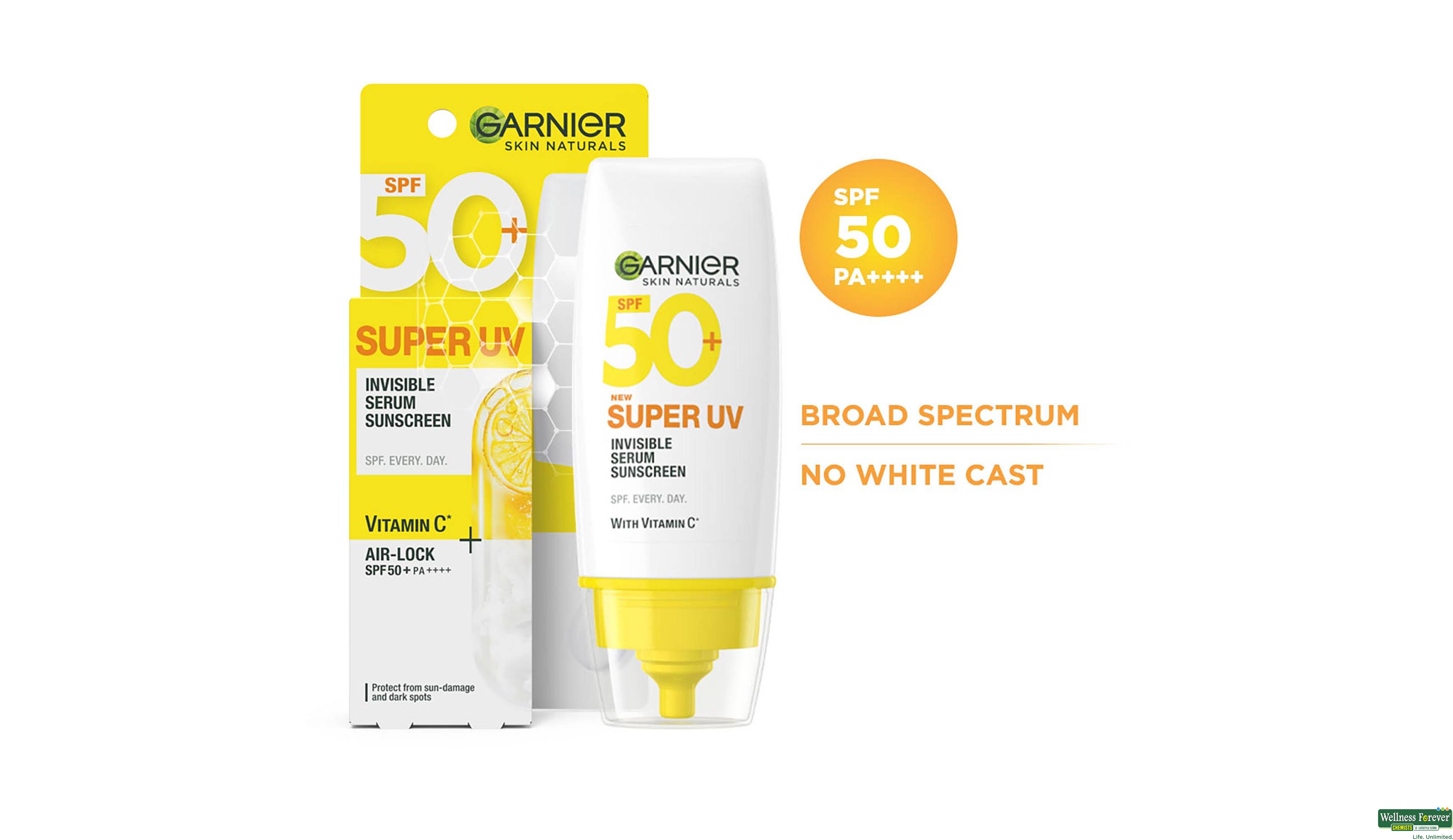 GARNIER SUPER UV INVISIBLE SERUM SUNSCREEN SPF50 PA++++ 30ML- 1, 30ML, null