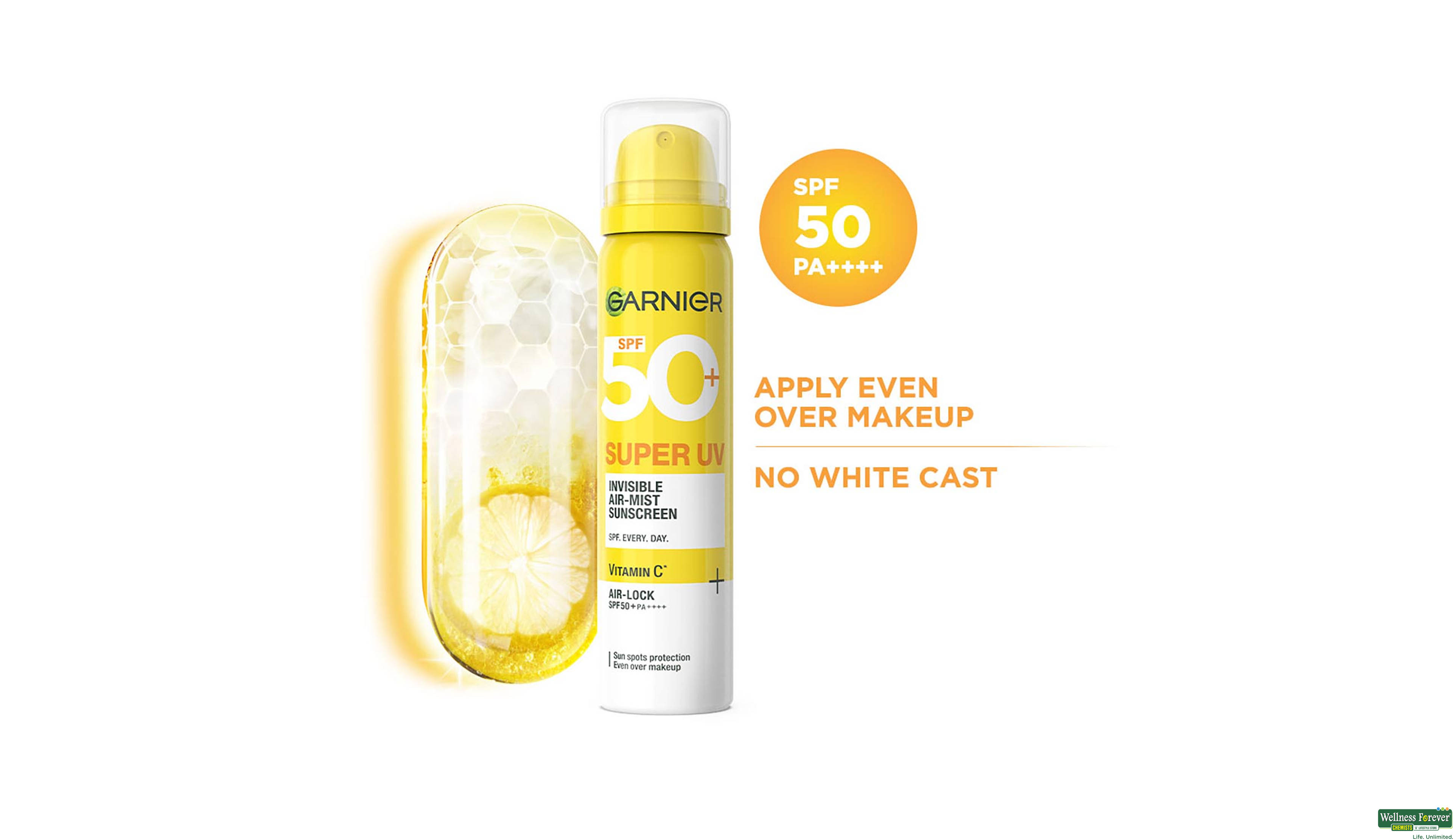 GARNIER SUPER UV INVISIBLE AIR MIST SUNSCREEN SPF50 PA++++ 75ML- 1, 75ML, null
