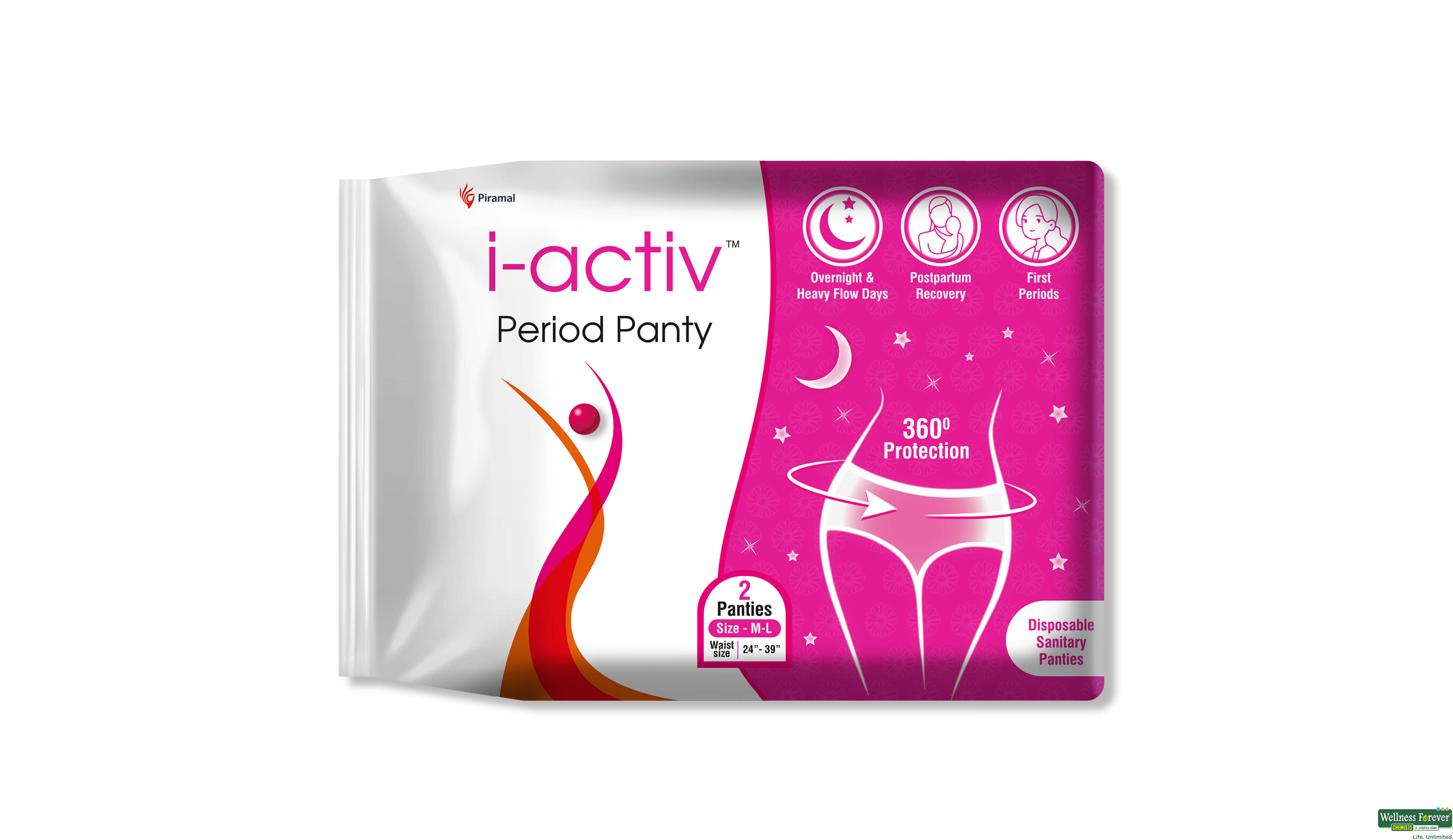 I-ACTIVE PERIOD PANTY 2S M-L- 1, 2PC, null