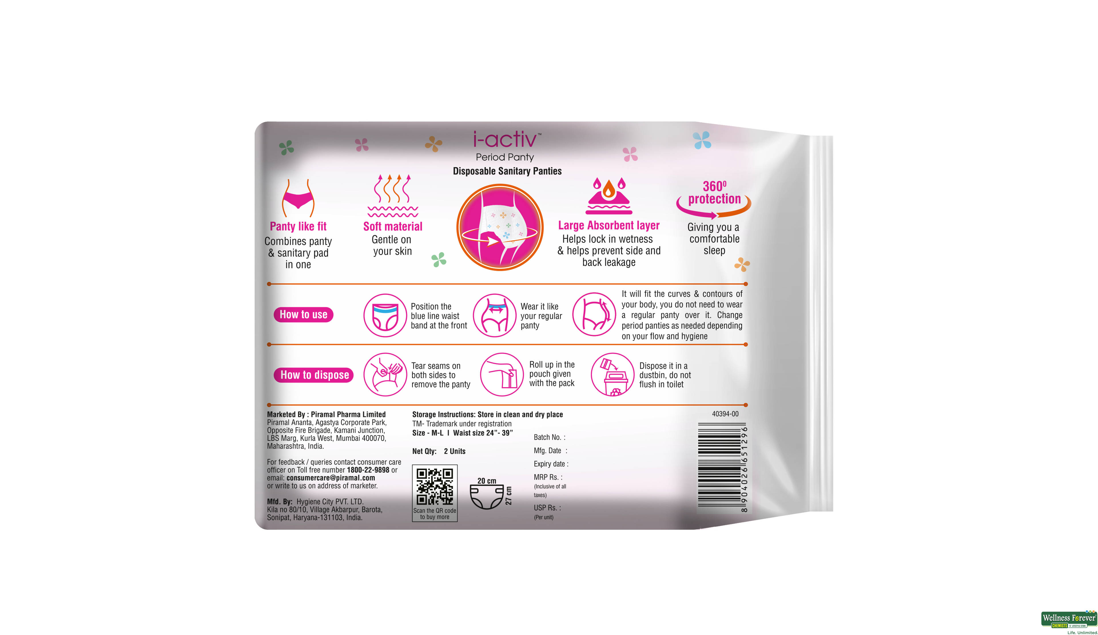 I-ACTIVE PERIOD PANTY 2S M-L- 2, 2PC, null