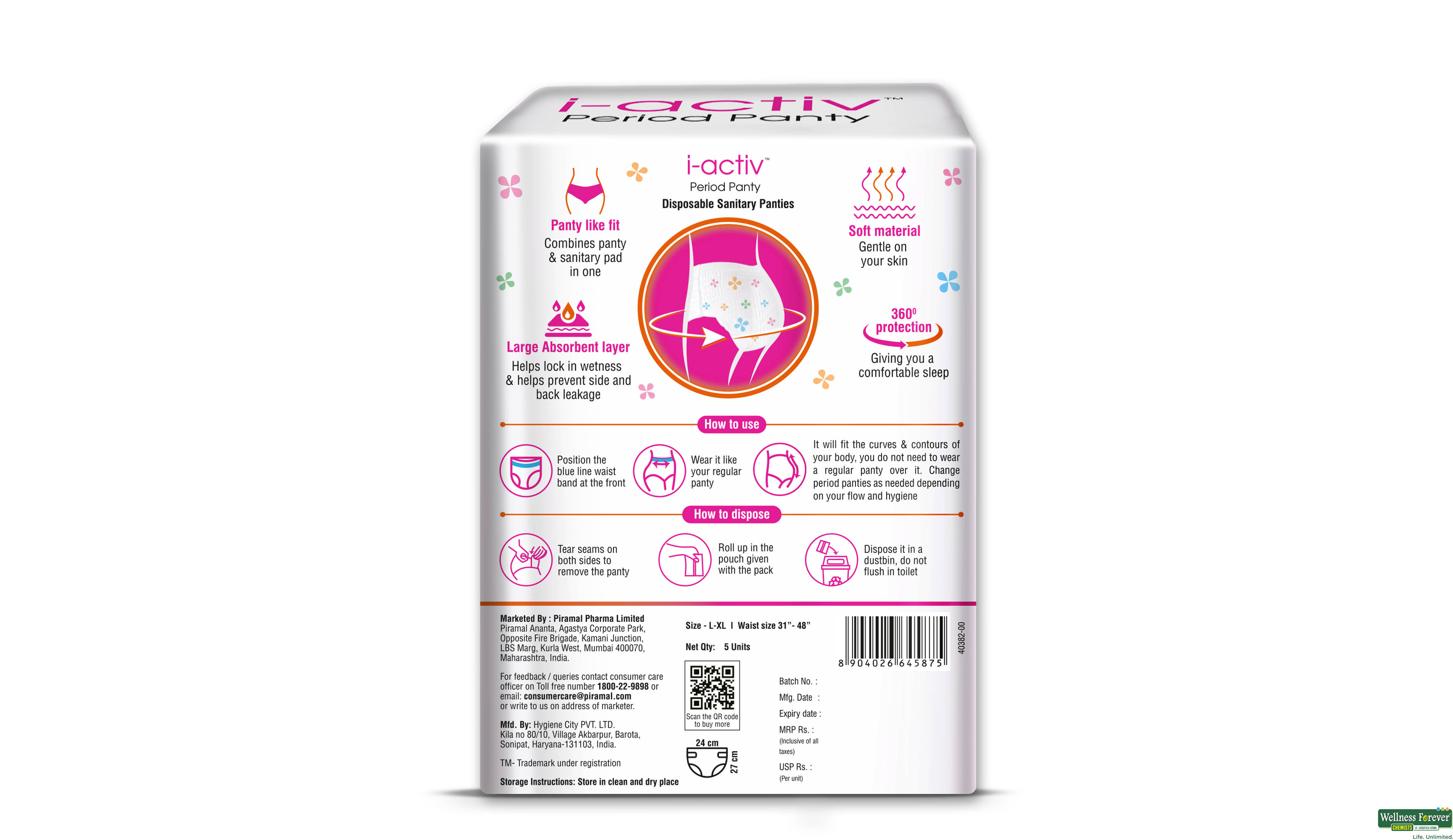 I-ACTIVE PERIOD PANTY 5S L-XL- 2, 5PC, null